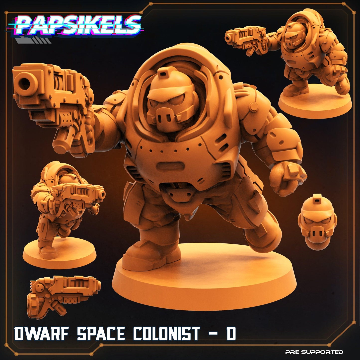 3D Printed Papsikels Cyberpunk Sci-Fi Dwarf Space Colonist Marines Set  - 28mm 32mm - 3D Printing Boss 