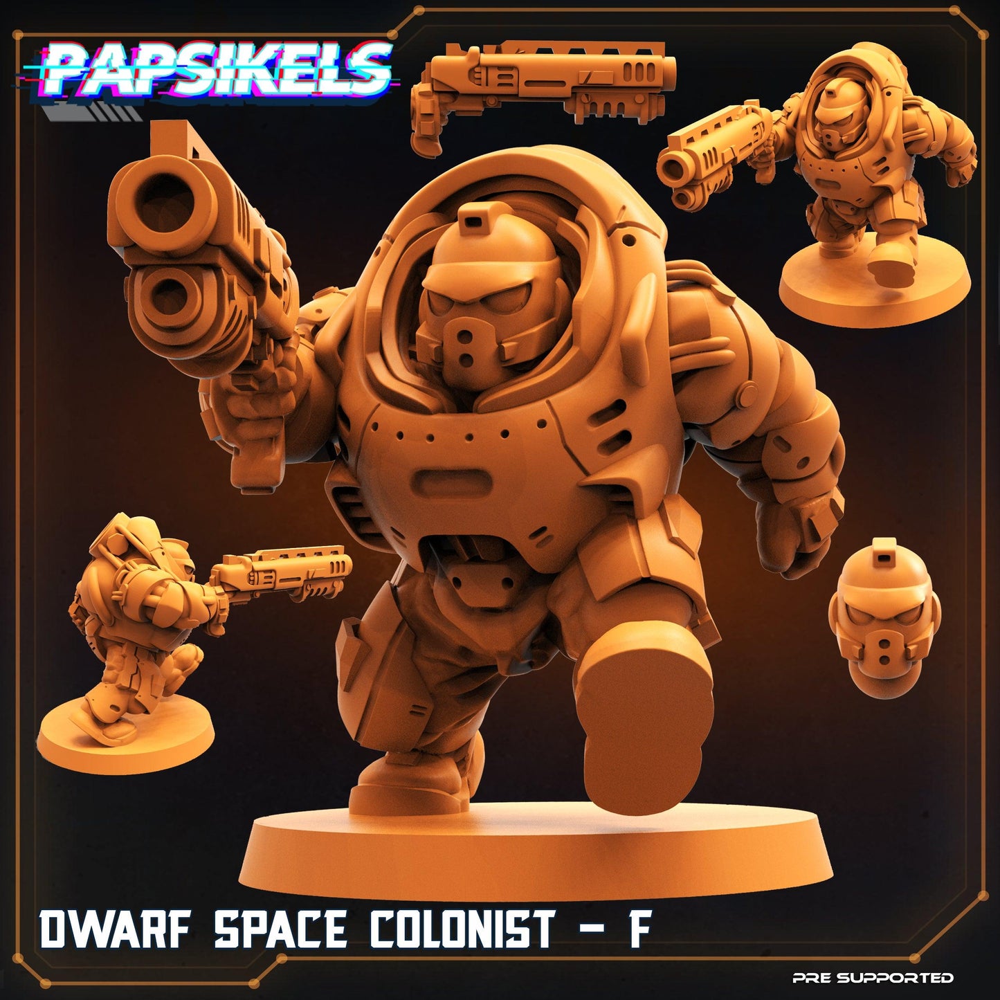 3D Printed Papsikels Cyberpunk Sci-Fi Dwarf Space Colonist Marines Set  - 28mm 32mm - 3D Printing Boss 