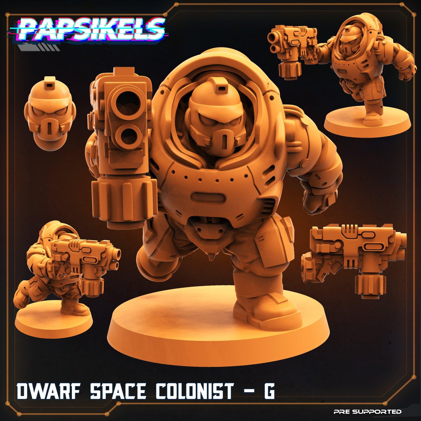 3D Printed Papsikels Cyberpunk Sci-Fi Dwarf Space Colonist Marines Set  - 28mm 32mm - 3D Printing Boss 