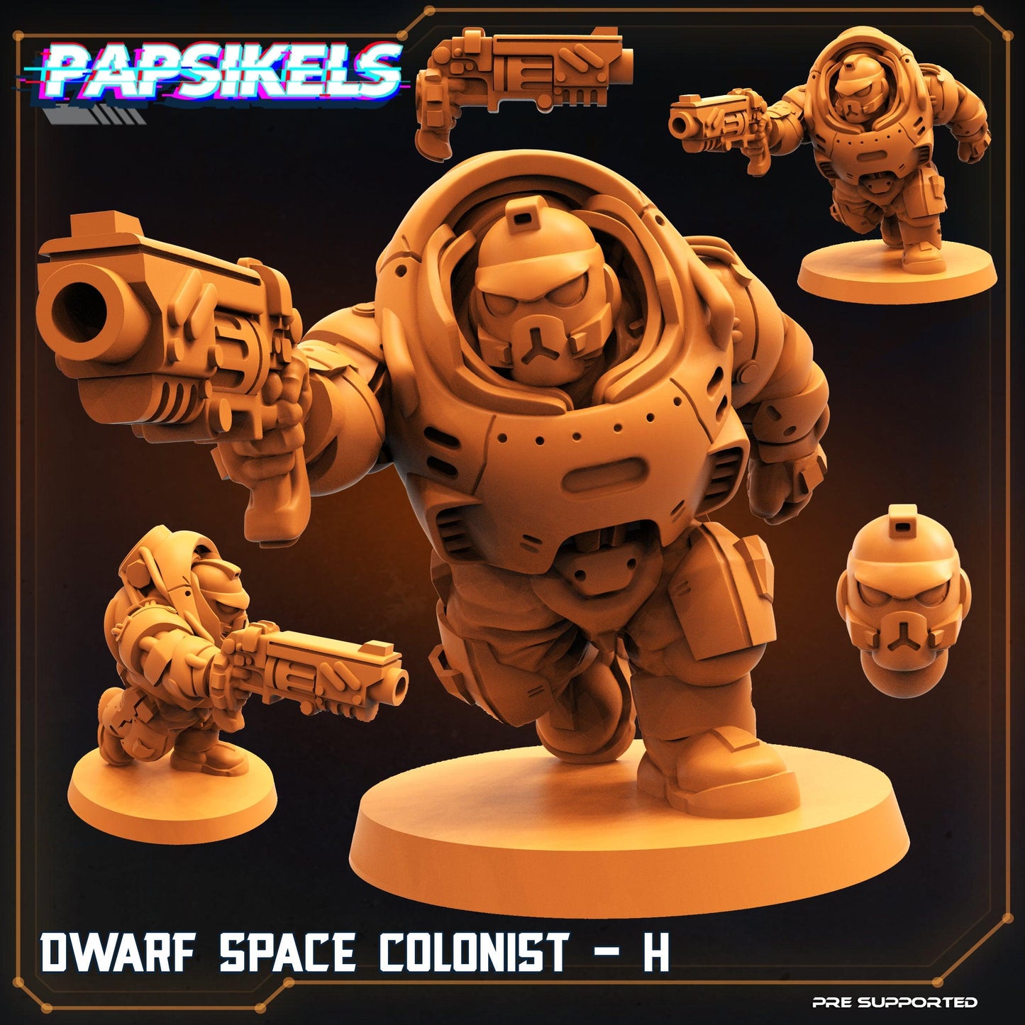 3D Printed Papsikels Cyberpunk Sci-Fi Dwarf Space Colonist Marines Set  - 28mm 32mm - 3D Printing Boss 