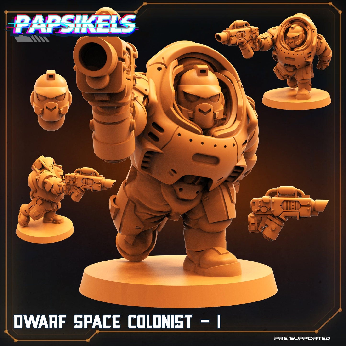 3D Printed Papsikels Cyberpunk Sci-Fi Dwarf Space Colonist Marines Set  - 28mm 32mm - 3D Printing Boss 