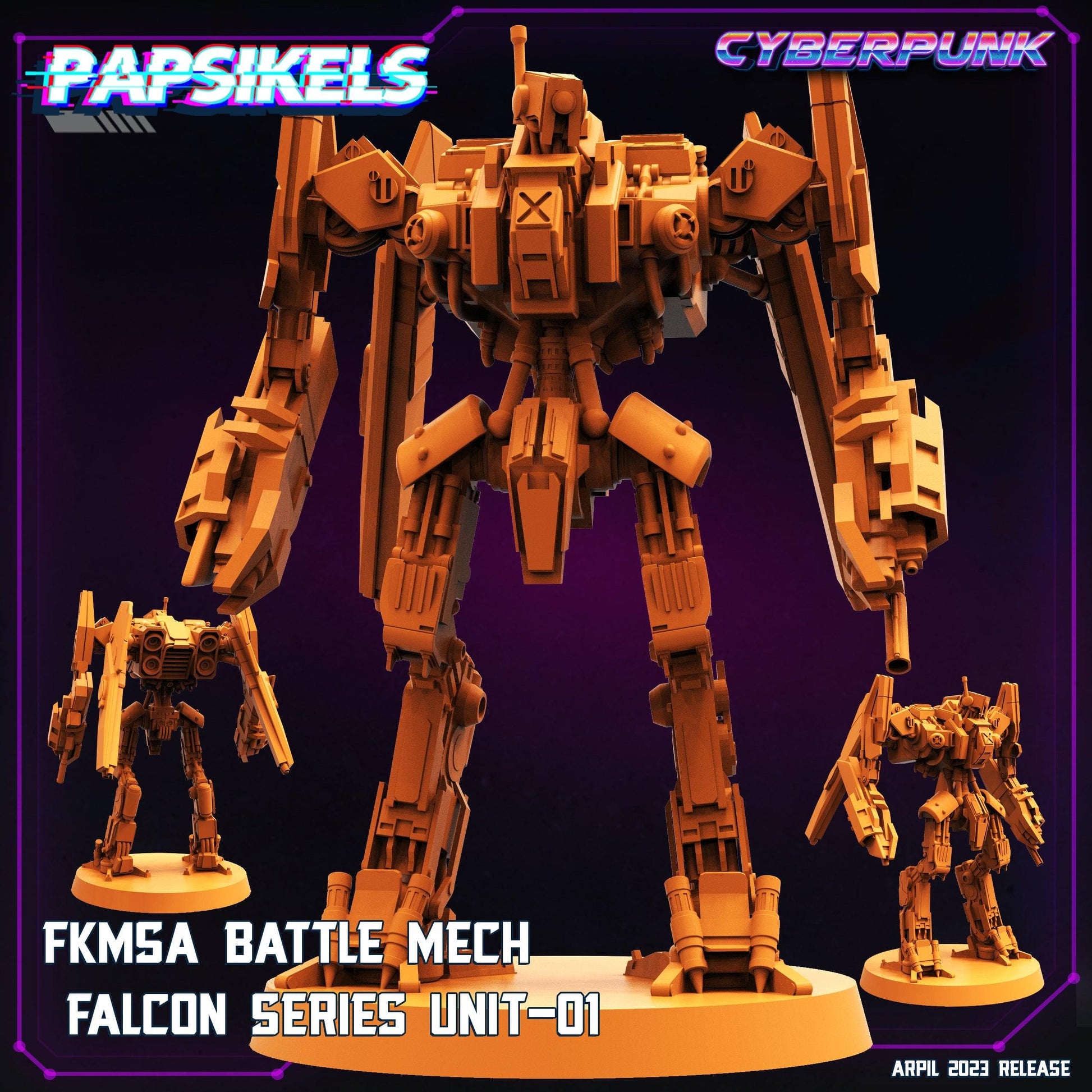 3D Printed Papsikels Cyberpunk Sci-Fi - Fkmsa Battle Mech Falcon Series Unit 01- 28mm 32mm - 3D Printing Boss 
