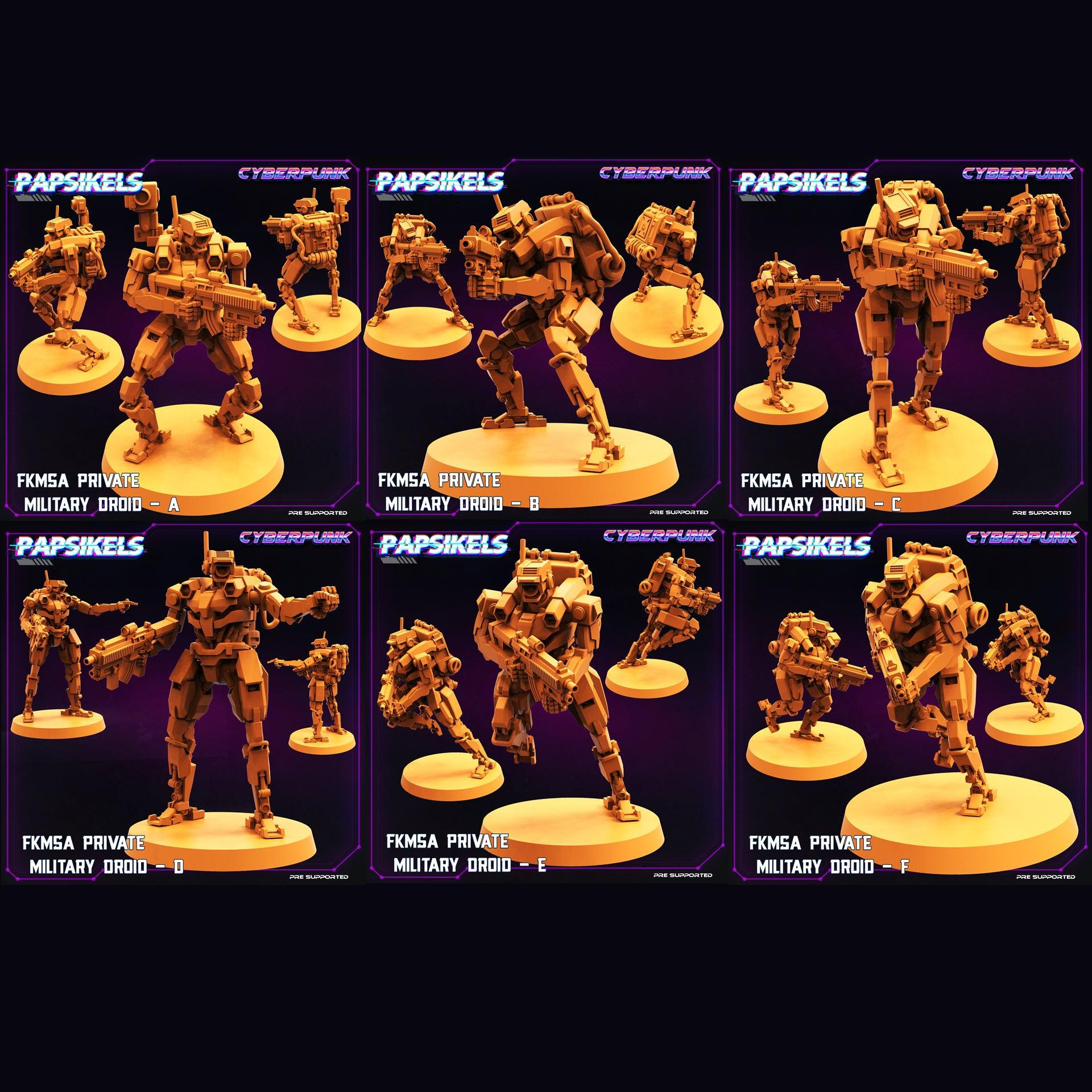 3D Printed Papsikels Cyberpunk Sci-Fi Fkmsa Private Military Droid Set - 28mm 32mm - 3D Printing Boss 
