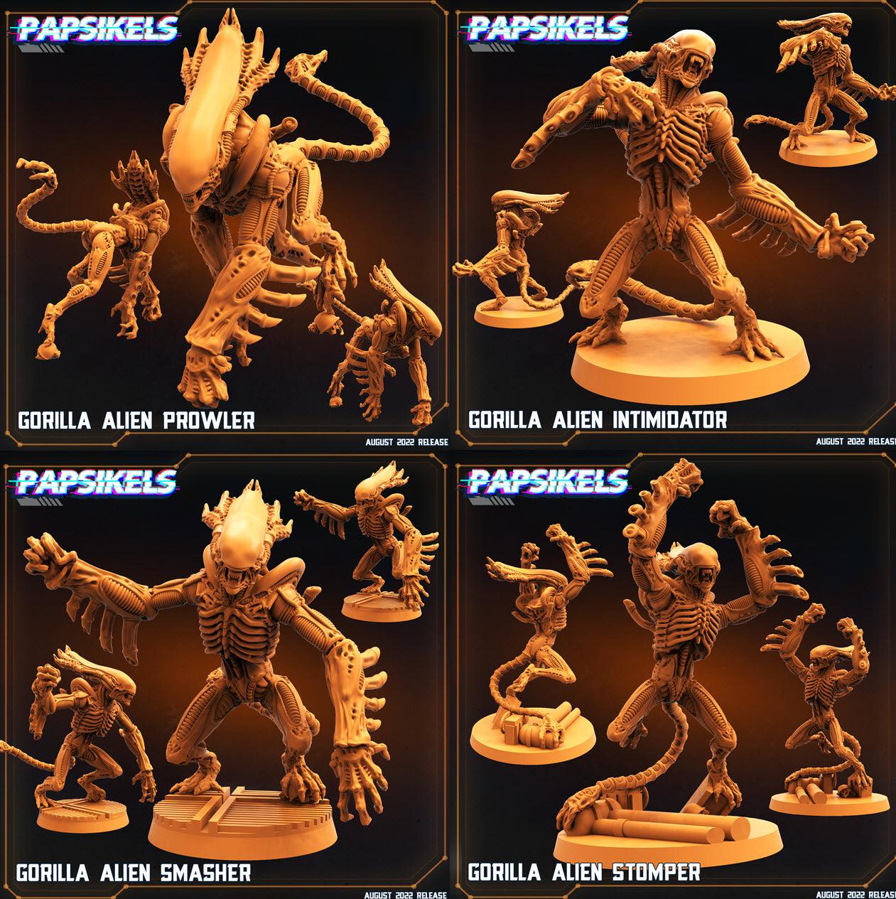 3D Printed Papsikels Cyberpunk Sci-Fi Gorilla Alien Set - 28mm 32mm - 3D Printing Boss 