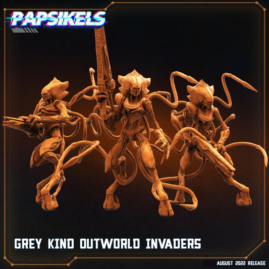 3D Printed Papsikels Cyberpunk Sci-Fi Grey Kind Outworld Invaders Set - 28mm 32mm - 3D Printing Boss 