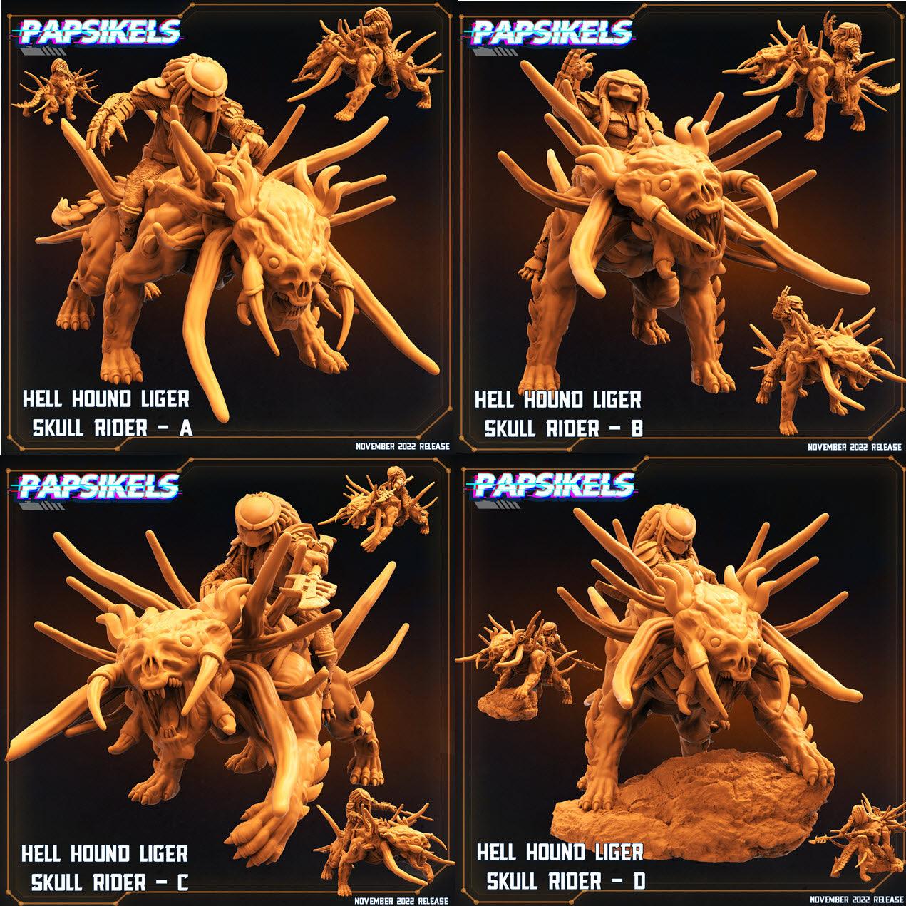 3D Printed Papsikels Cyberpunk Sci-Fi Hell Hound Liger Skull Rider Set - 28mm 32mm - 3D Printing Boss 