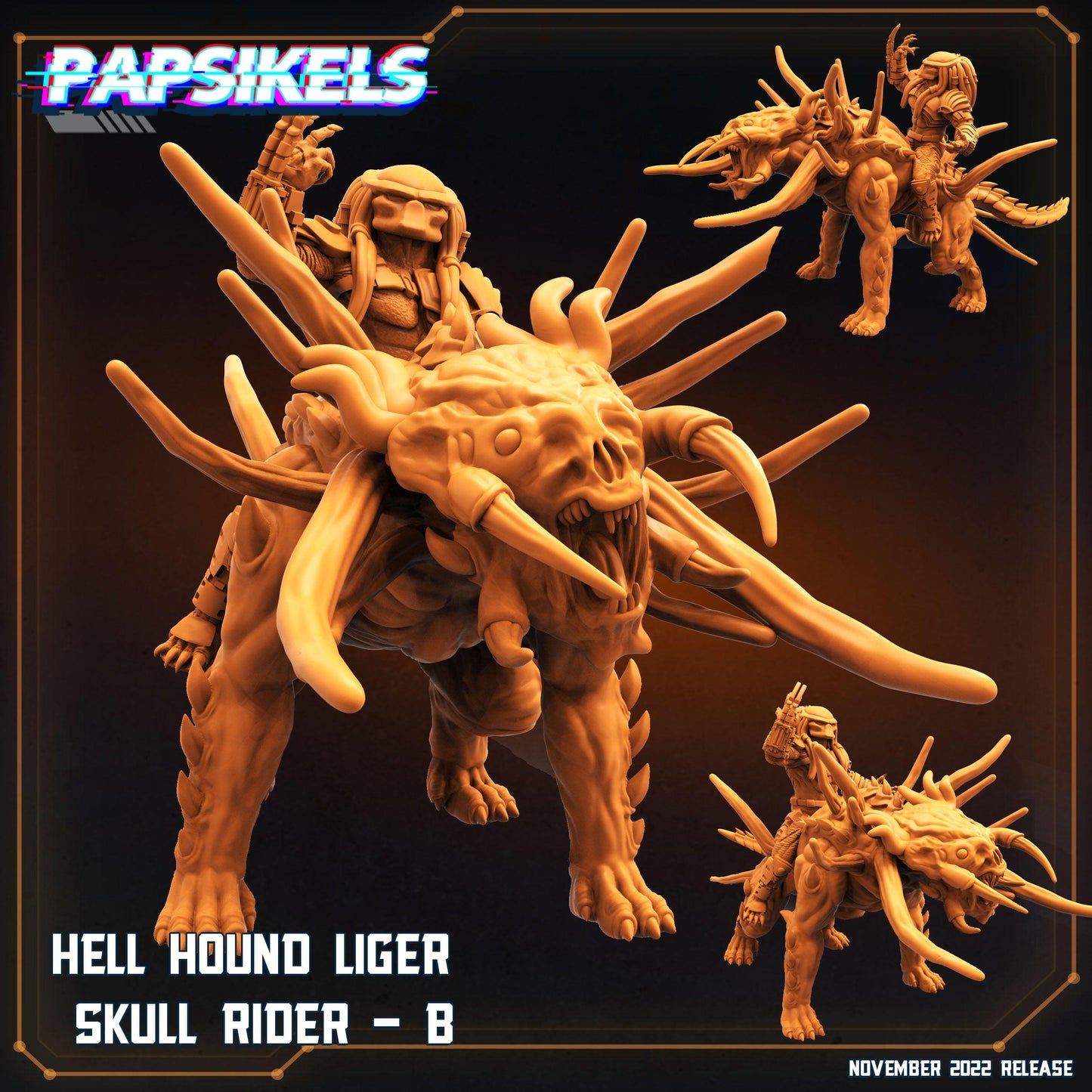 3D Printed Papsikels Cyberpunk Sci-Fi Hell Hound Liger Skull Rider Set - 28mm 32mm - 3D Printing Boss 