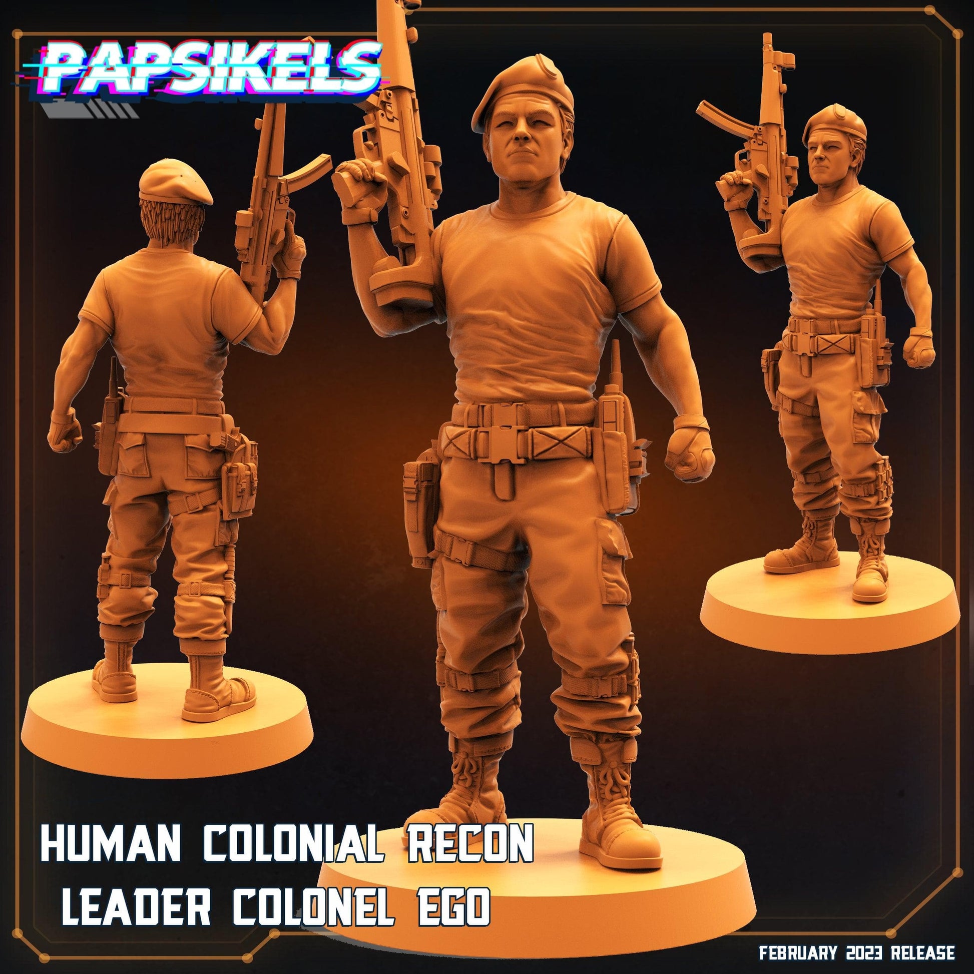 3D Printed Papsikels Cyberpunk  Sci-Fi - Human Colonial Recon Leader Colonel Ego - 28mm 32mm - 3D Printing Boss 