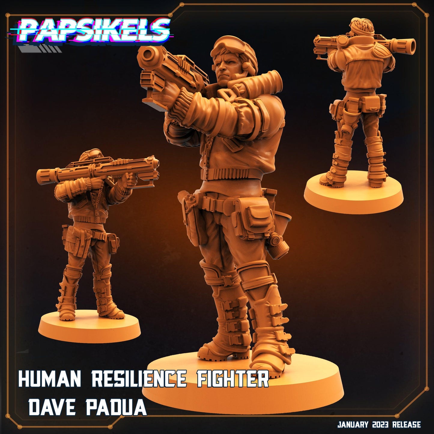3D Printed Papsikels Cyberpunk Sci-Fi Human Resilience Fighter Laser Cannon Dave Padua 28mm 32mm - 3D Printing Boss 