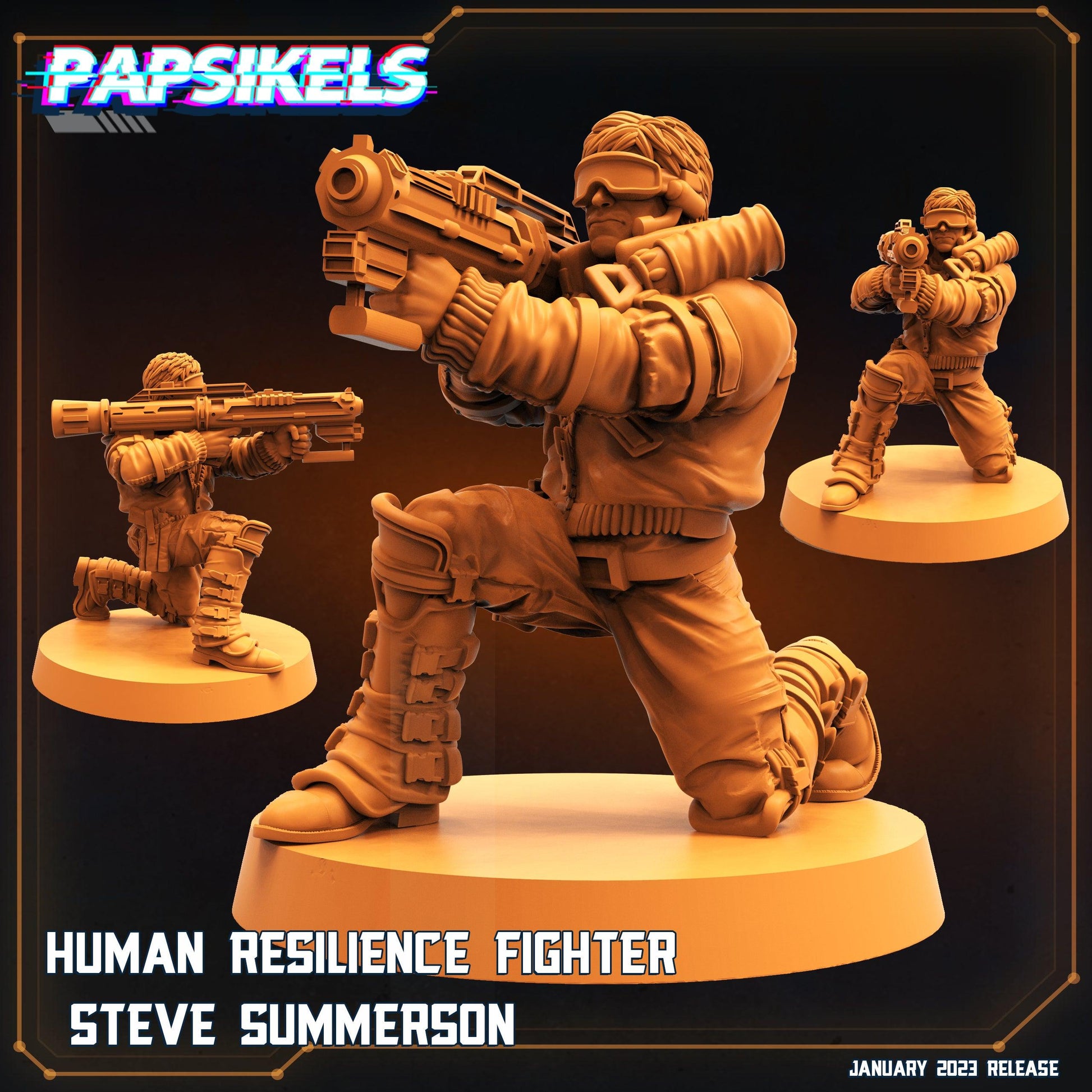 3D Printed Papsikels Cyberpunk Sci-Fi Human Resilience Fighter Laser Cannon Steve Summersun 28mm 32mm - 3D Printing Boss 
