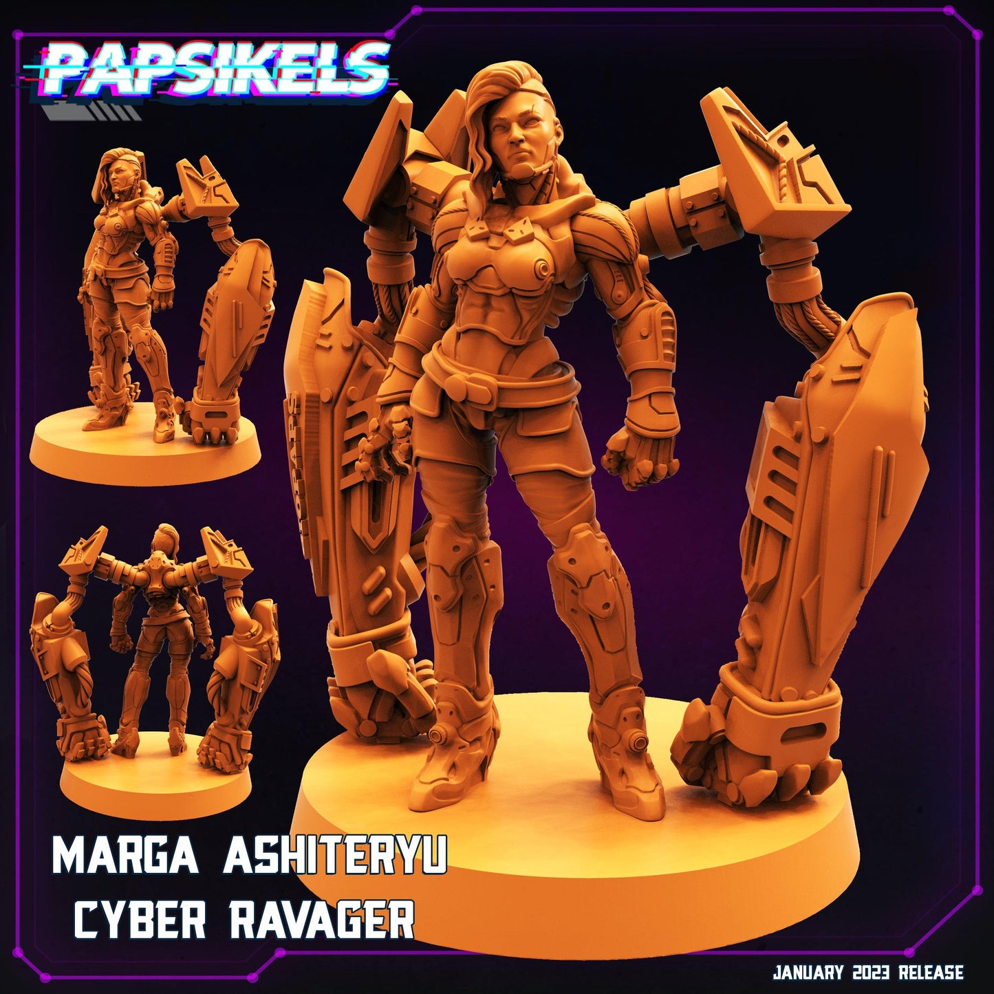 3D Printed Papsikels Cyberpunk Sci-Fi -Marga Ashiteryu Cyber Ravager- 28mm 32mm - 3D Printing Boss 
