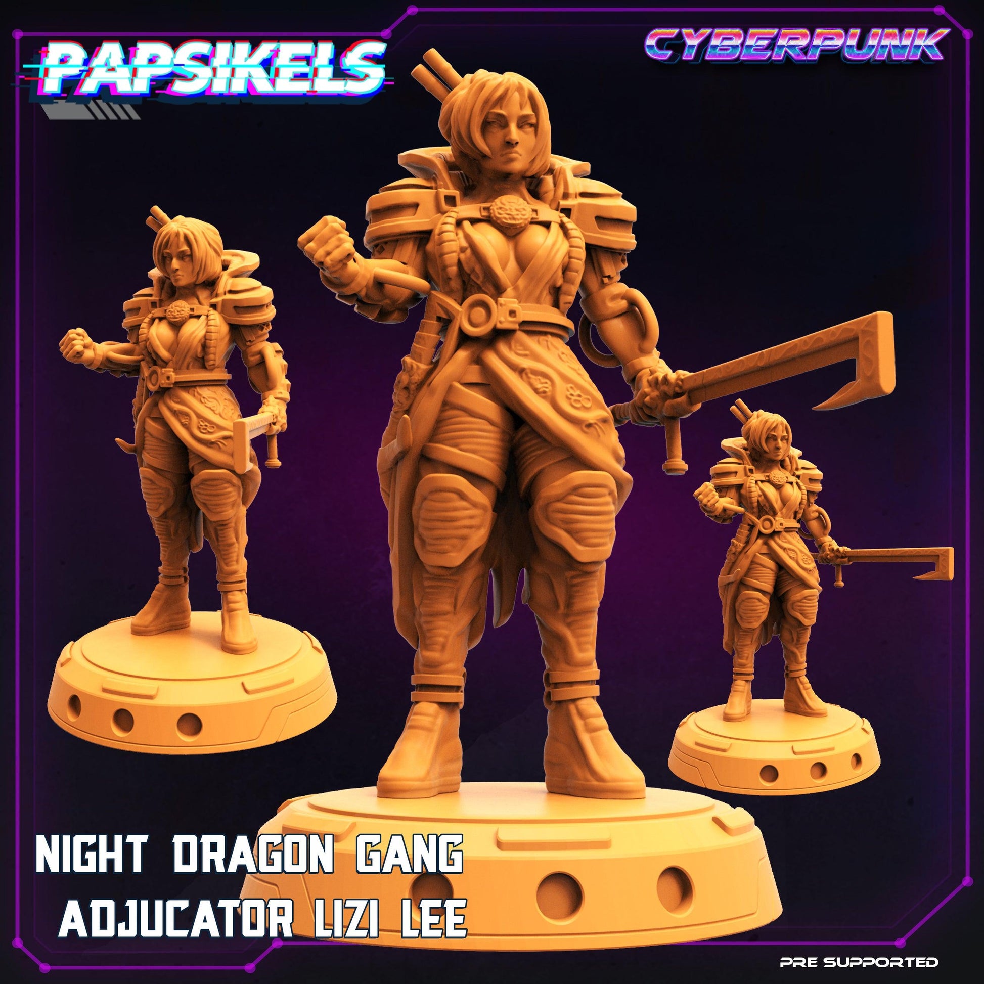 3D Printed Papsikels Cyberpunk Sci-Fi Night Dragon Gang Lizi Lee - 28mm 32mm - 3D Printing Boss 