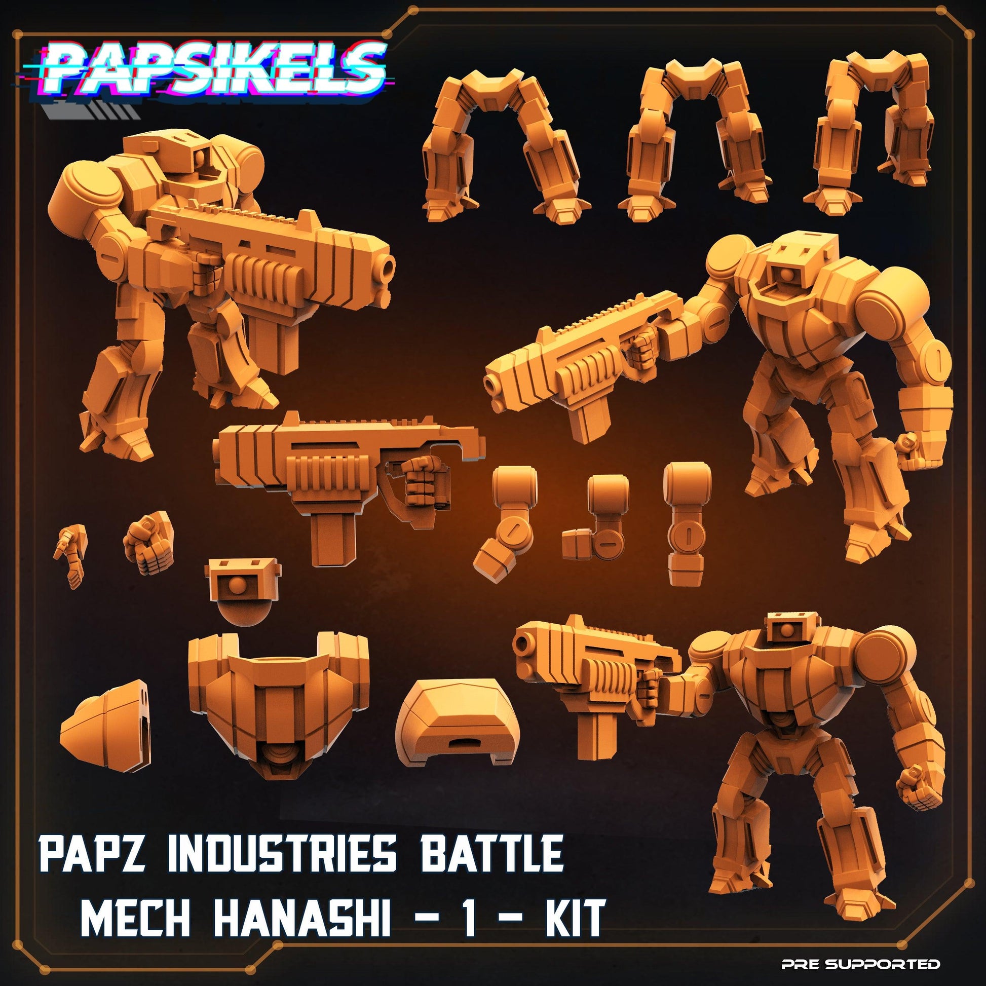 3D Printed Papsikels Cyberpunk Sci-Fi Papaz Industries Battle Mech Hanashi Kit - 28mm 32mm - 3D Printing Boss 