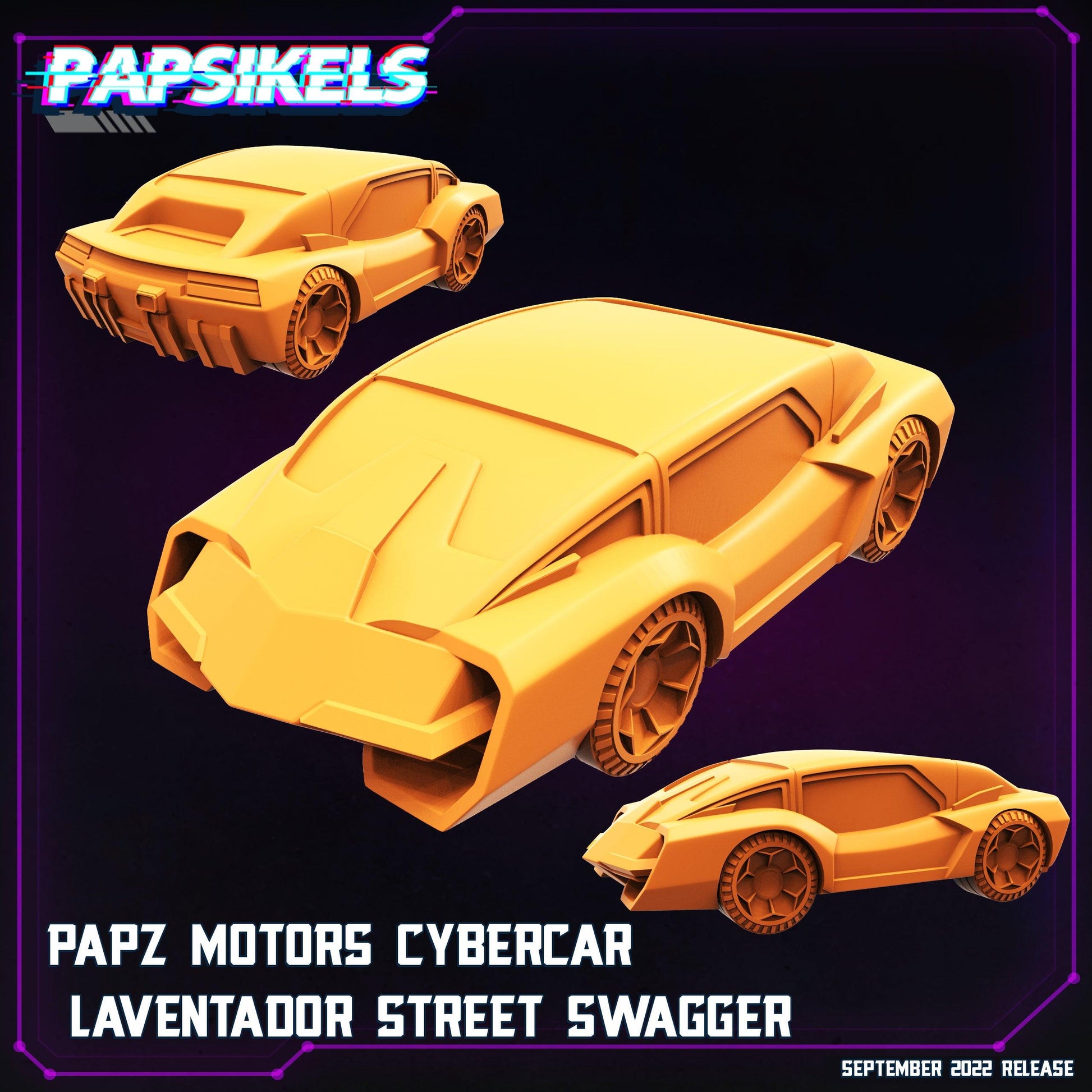 3D Printed Papsikels Cyberpunk Sci-Fi Papz Motors Cybercar Laventador Street Swagger - 28mm 32mm - 3D Printing Boss 