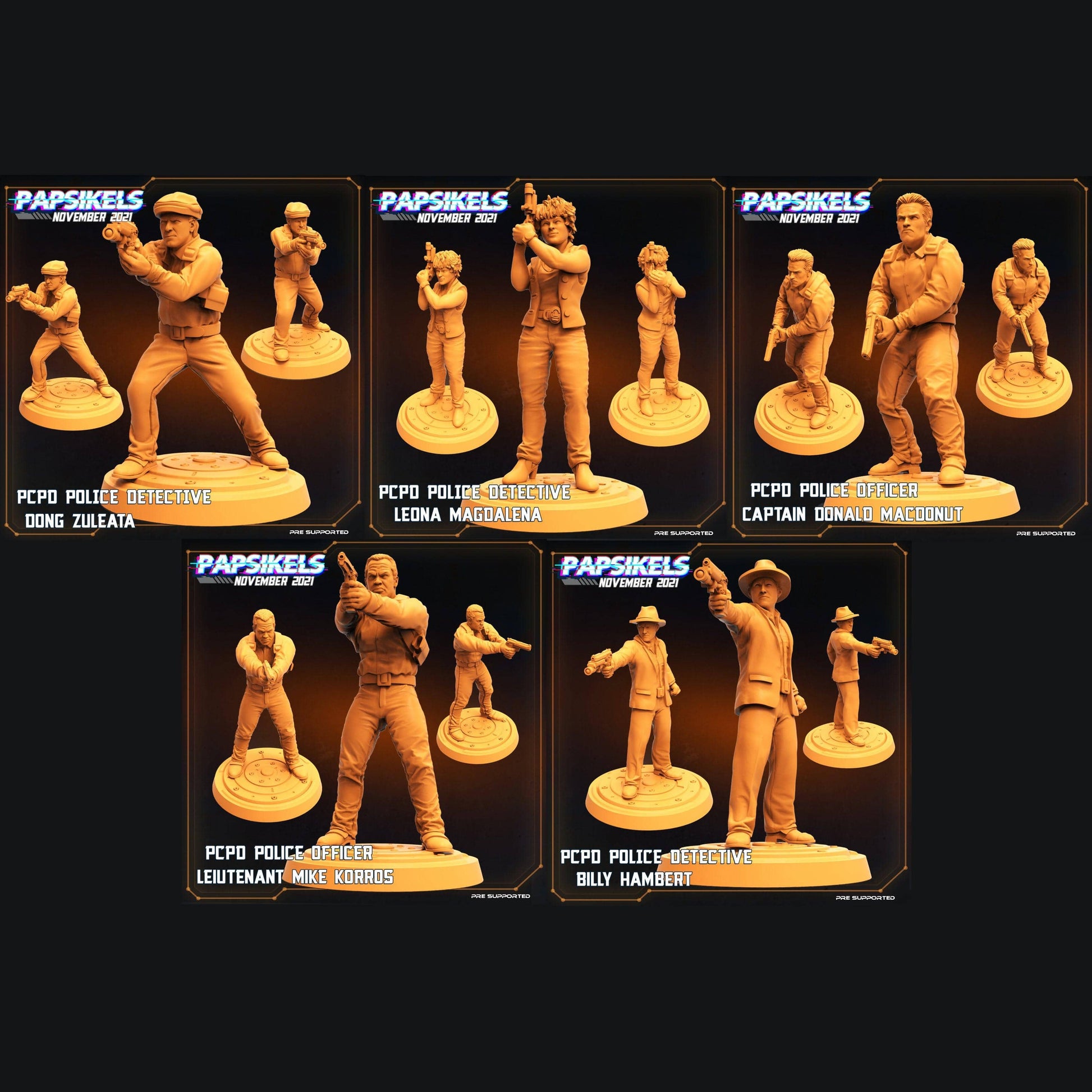 3D Printed Papsikels Cyberpunk Sci-Fi Pcpd Police Officer Detective Set - 28mm 32mm - 3D Printing Boss 