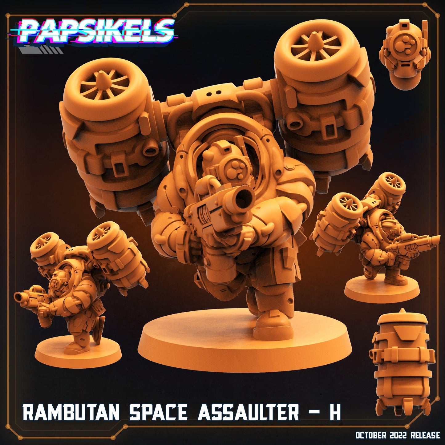 3D Printed Papsikels Cyberpunk Sci-Fi Rambutan Space Assaulters Set 2 - 28mm 32mm - 3D Printing Boss 