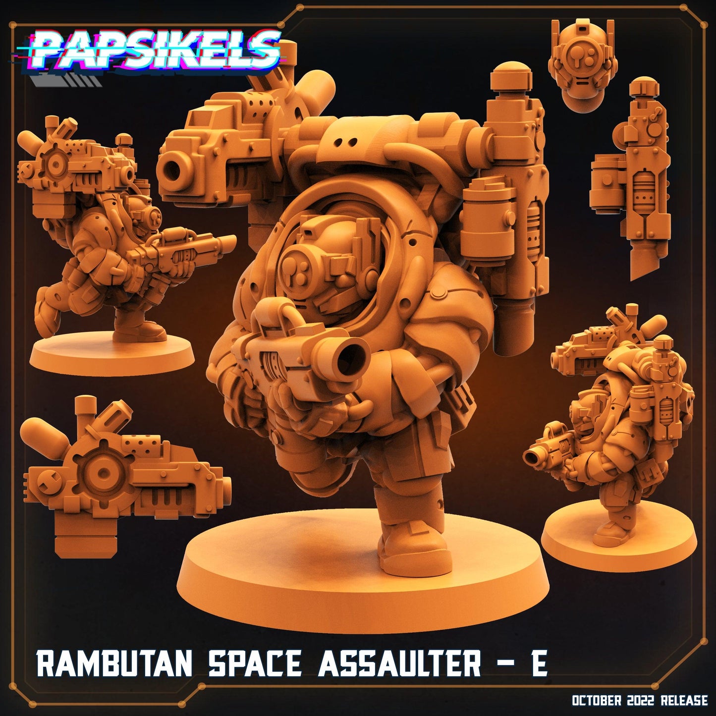 3D Printed Papsikels Cyberpunk Sci-Fi Rambutan Space Assaulters Set 2 - 28mm 32mm - 3D Printing Boss 