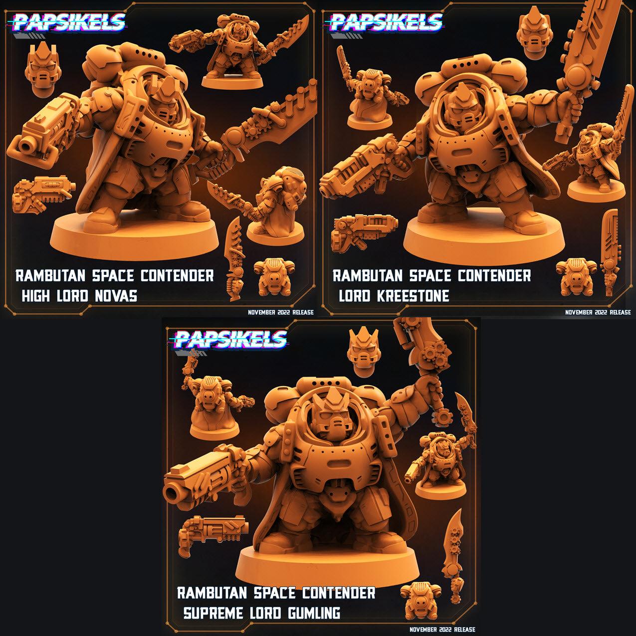 3D Printed Papsikels Cyberpunk Sci-Fi Rambutan Space Contender Set - 28mm 32mm - 3D Printing Boss 