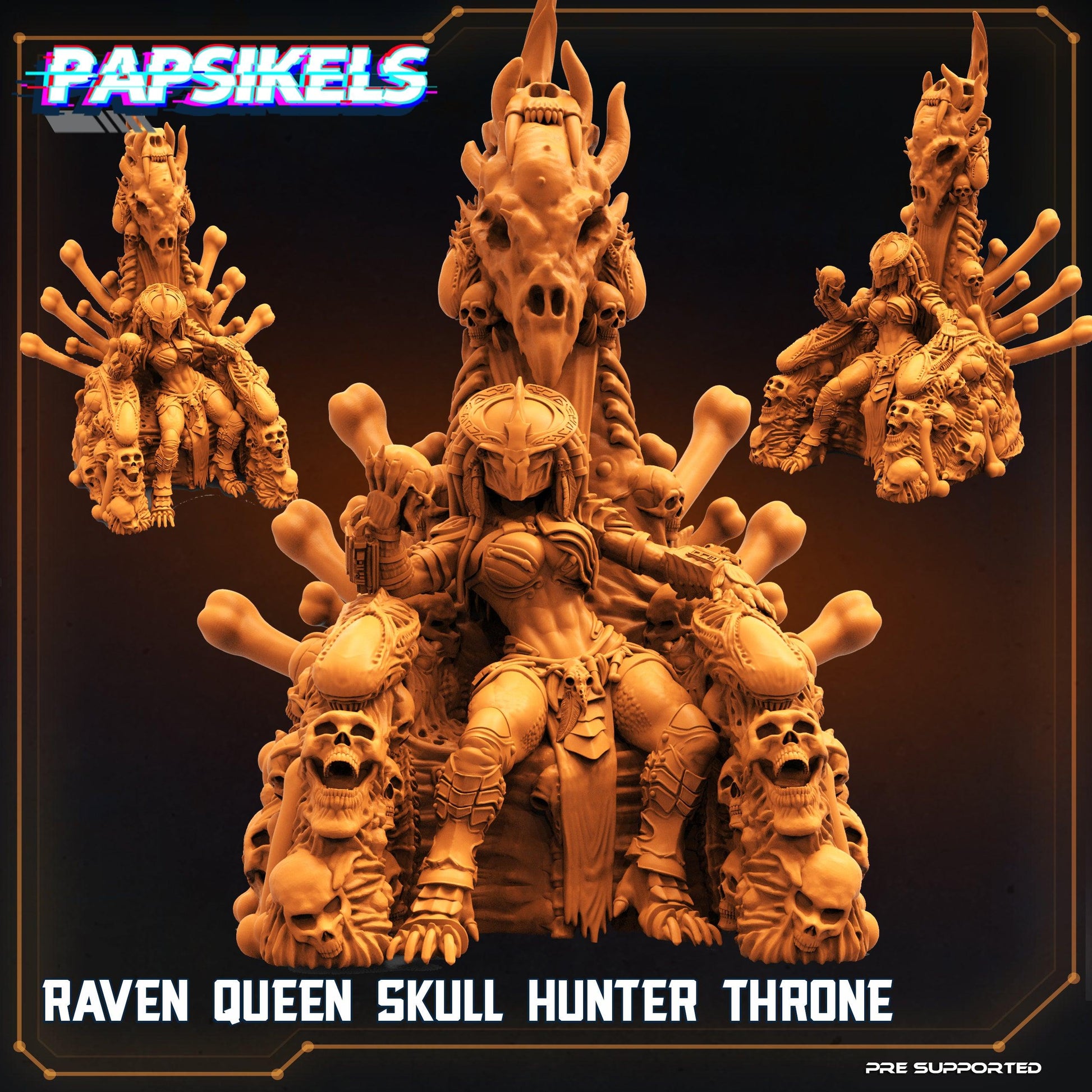 3D Printed Papsikels Cyberpunk Sci-Fi Raven Queen Hunter Skull Throne - 28mm 32mm - 3D Printing Boss 