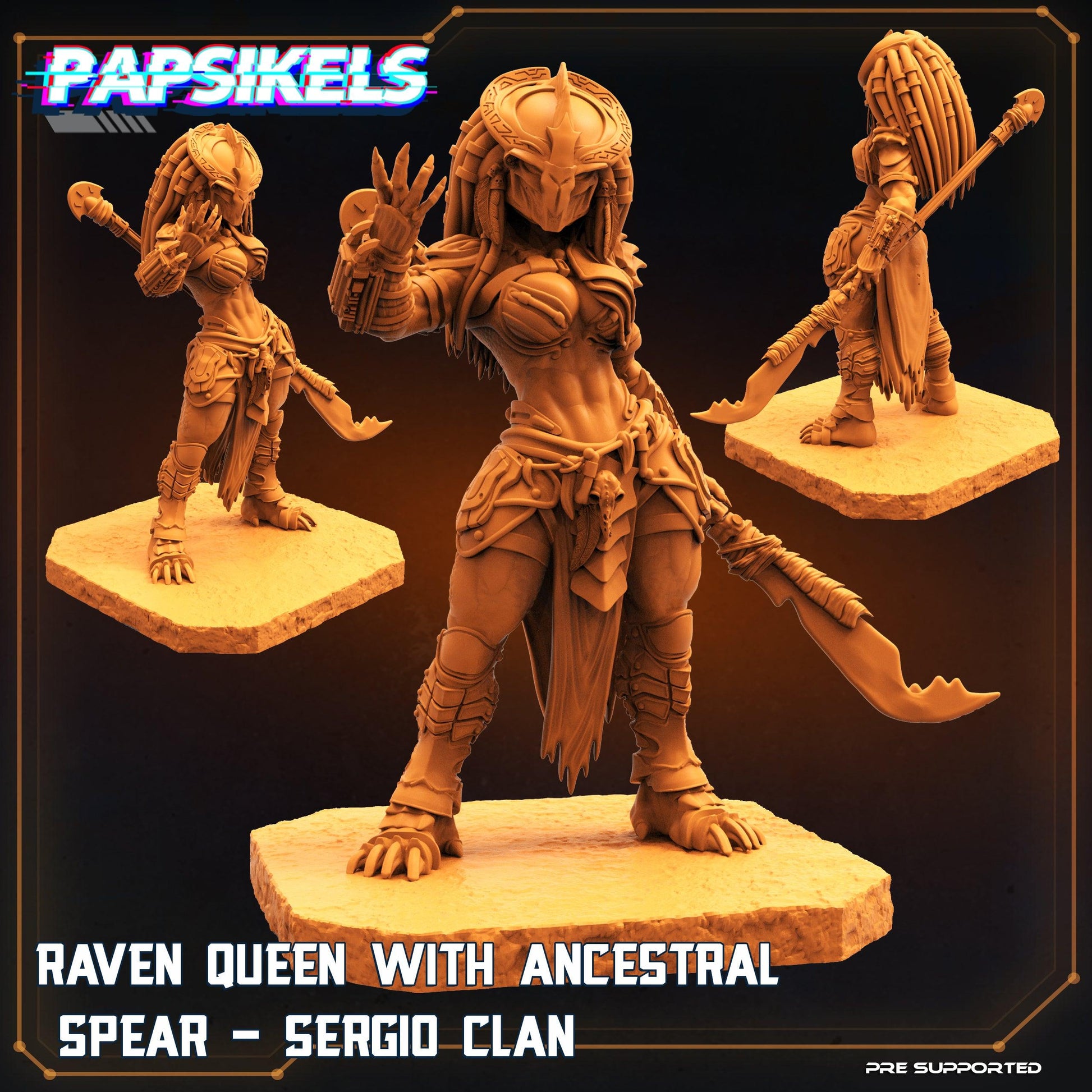 3D Printed Papsikels Cyberpunk Sci-Fi Raven Queen With Ancestral Spear - 28mm 32mm - 3D Printing Boss 