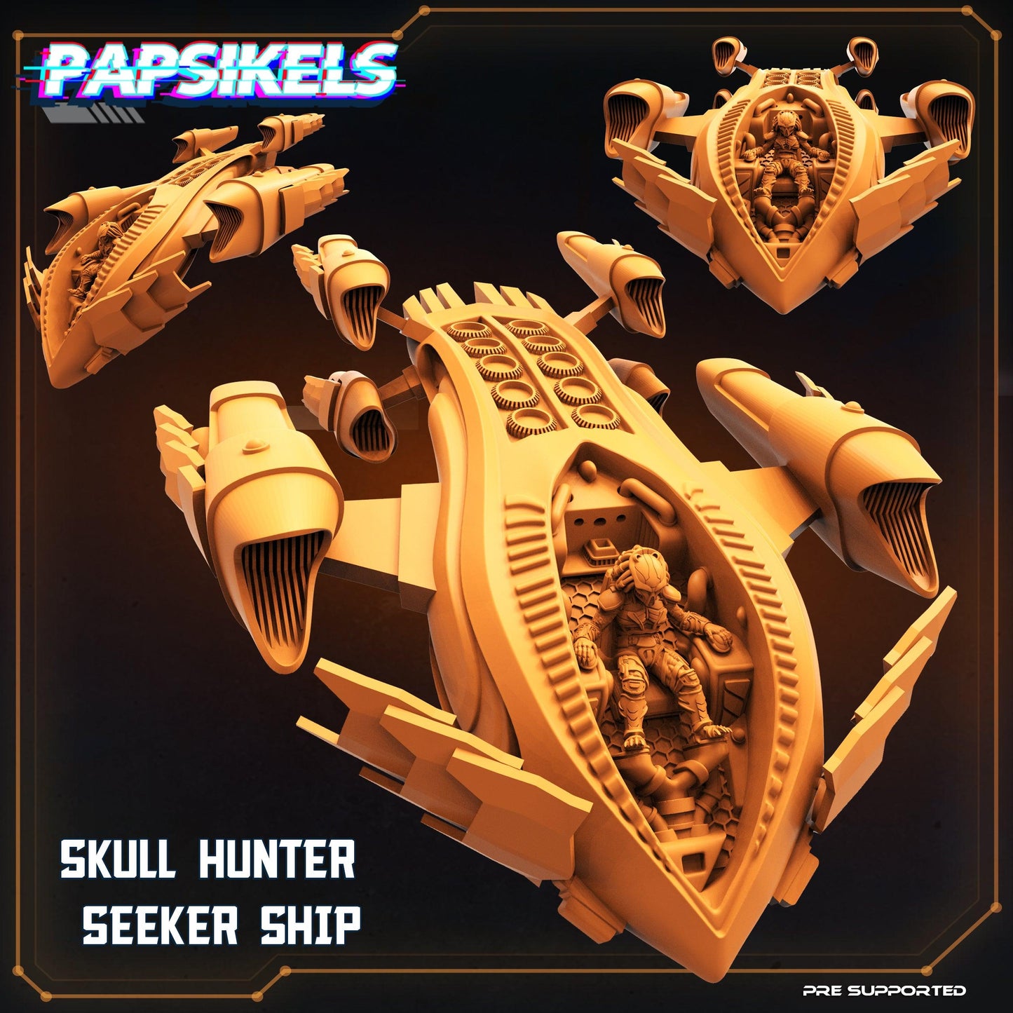 3D Printed Papsikels Cyberpunk Sci-Fi Skull Hunter Seeker Ship - 28mm 32mm - 3D Printing Boss 