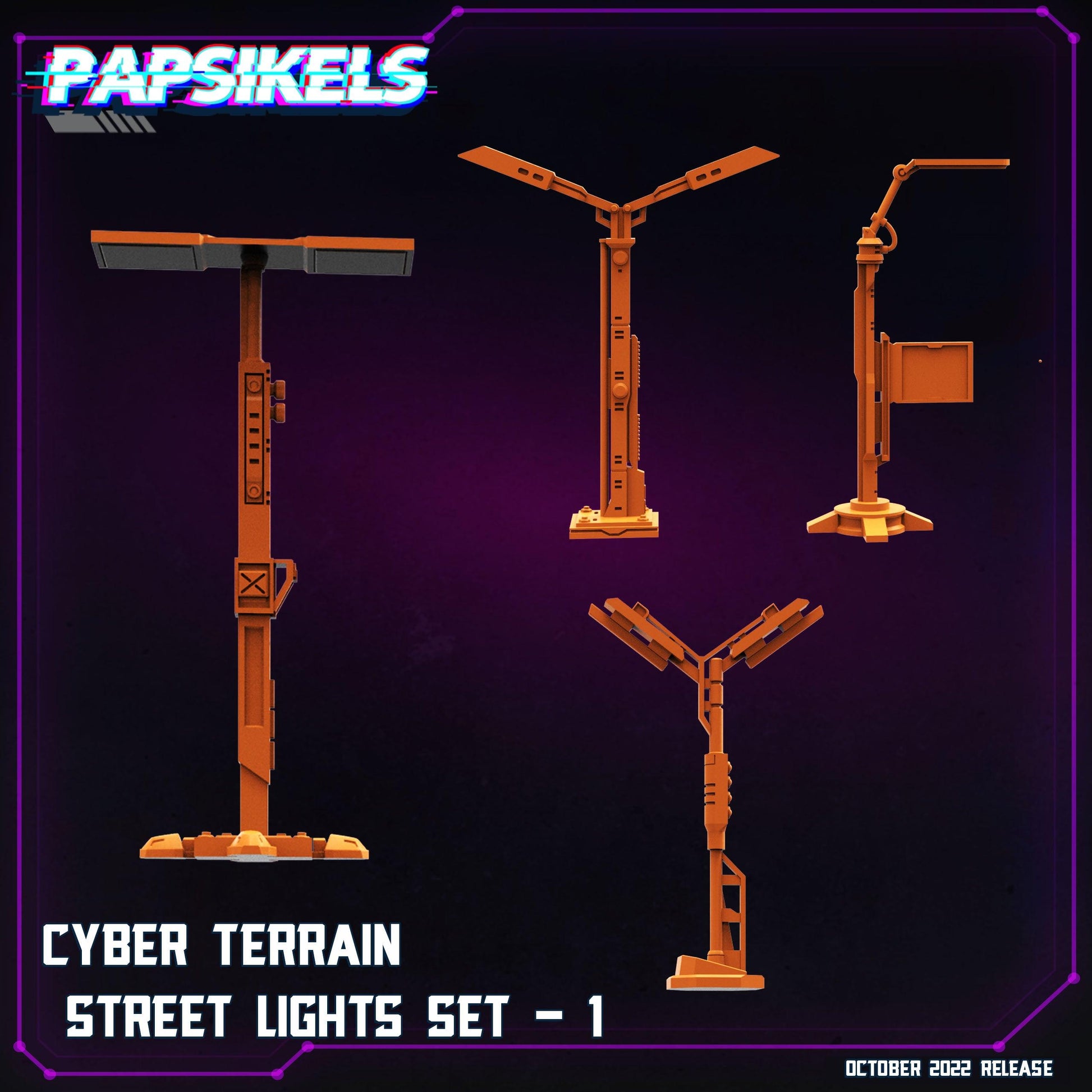 3D Printed Papsikels Cyberpunk Sci-Fi Street Lights Set - 28mm 32mm - 3D Printing Boss 