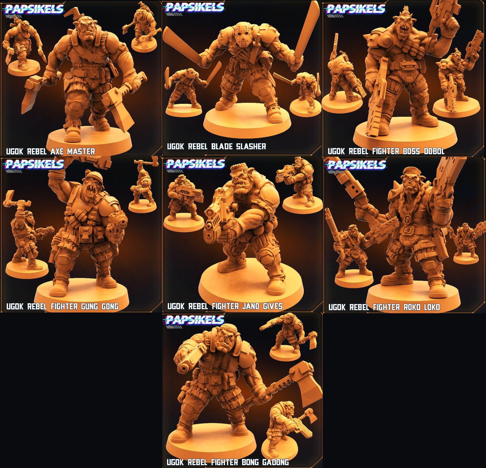 3D Printed Papsikels Cyberpunk Sci-Fi Ugok Rebel Fighter Set - 28mm 32mm - 3D Printing Boss 