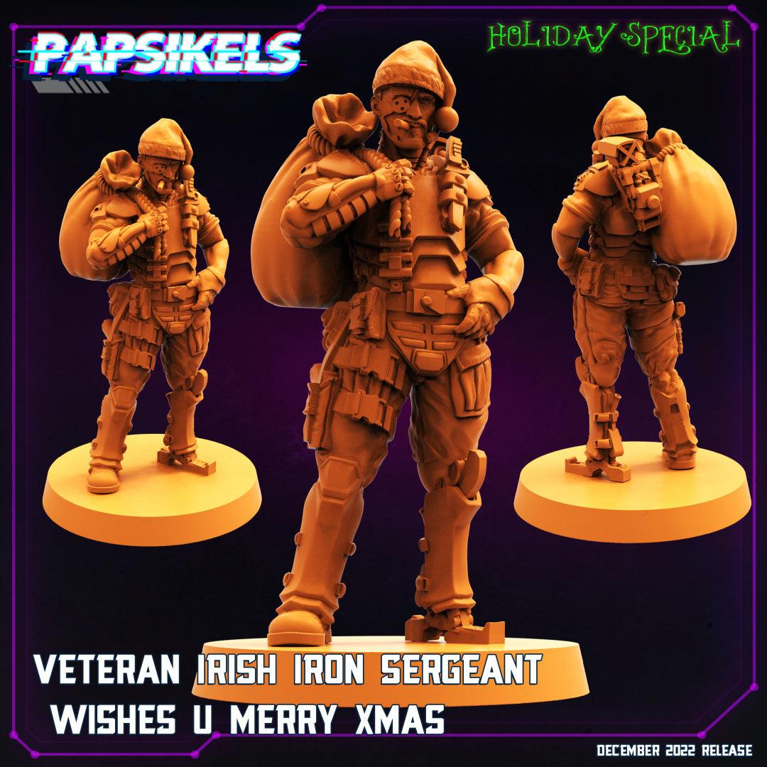 3D Printed Papsikels Cyberpunk Sci-Fi Veteran Irish Iron Sergeant Wishes U Merry Xmas - 28mm 32mm - 3D Printing Boss 