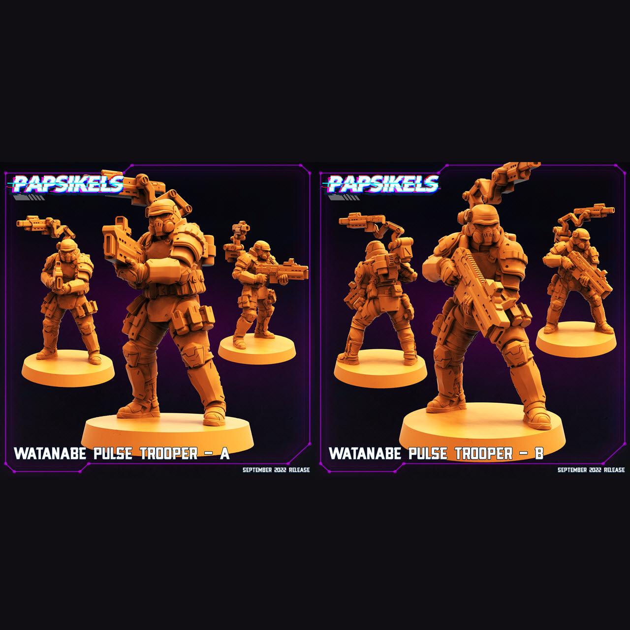 3D Printed Papsikels Cyberpunk Sci-Fi Watanabe Pulse Trooper Set - 28mm 32mm - 3D Printing Boss 