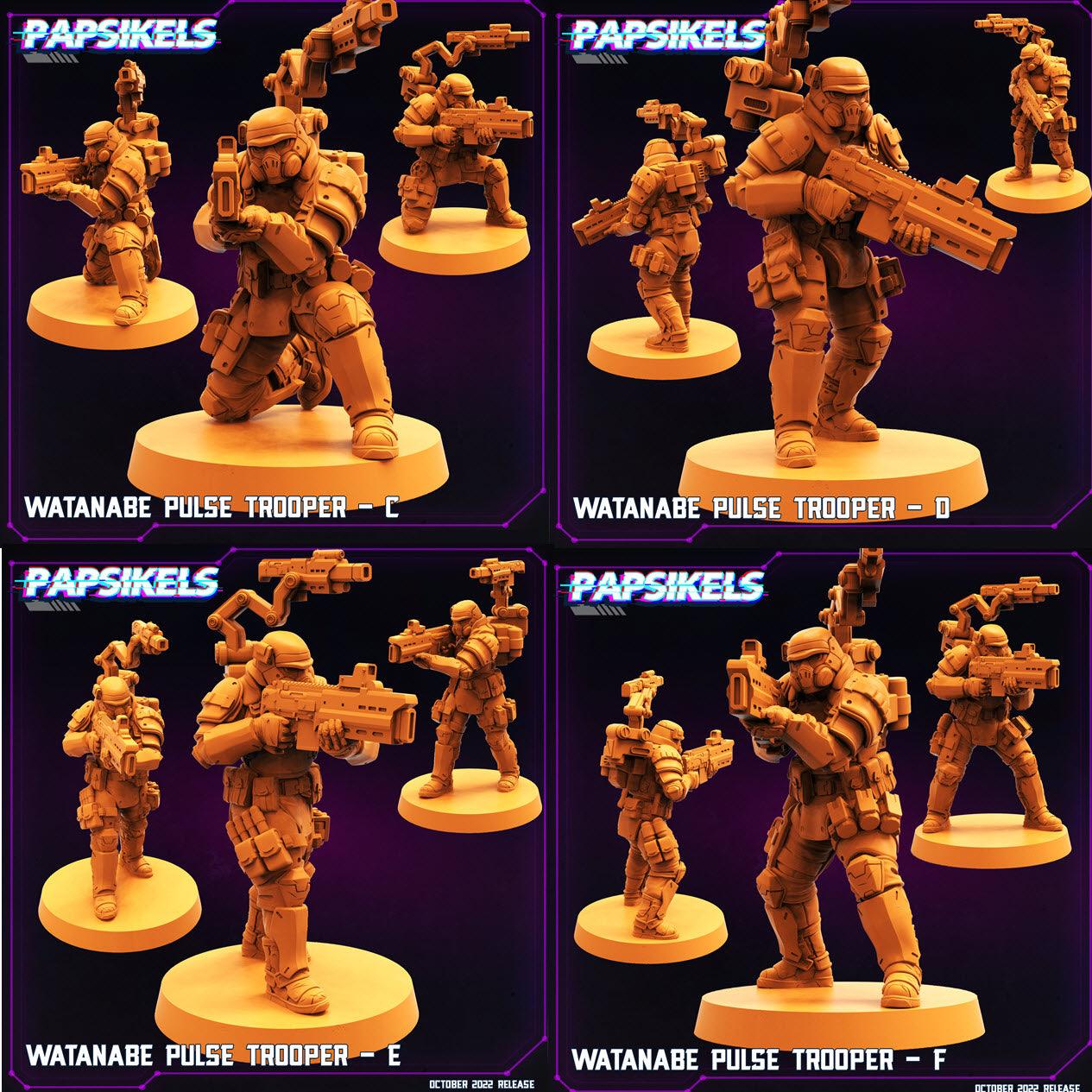 3D Printed Papsikels Cyberpunk Sci-Fi Watanabe Pulse Trooper Set - 28mm 32mm - 3D Printing Boss 
