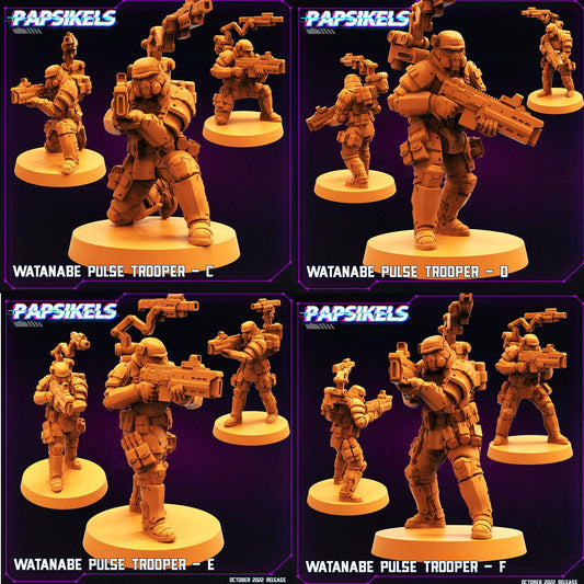 3D Printed Papsikels Cyberpunk Sci-Fi Watanabe Pulse Trooper Set - 28mm 32mm - 3D Printing Boss 