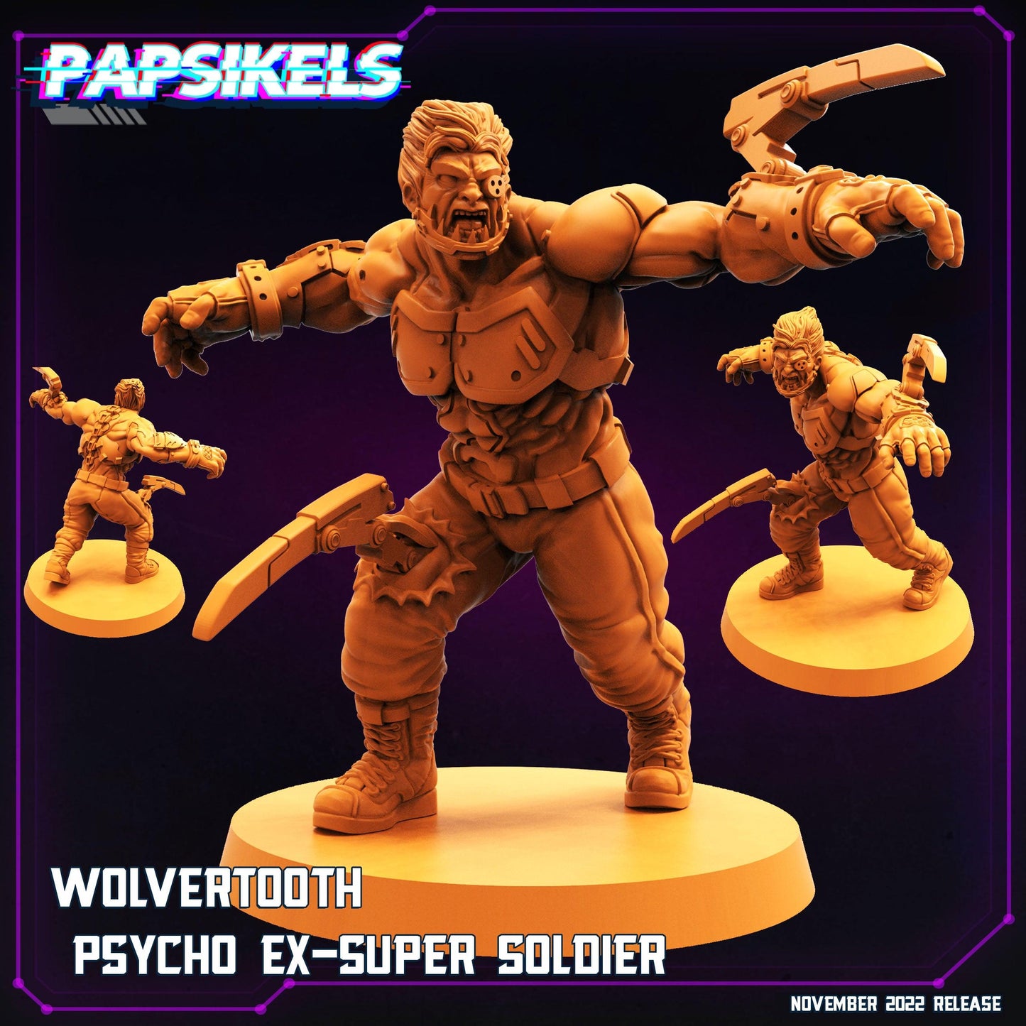 3D Printed Papsikels Cyberpunk Sci-Fi Wolvertooth Psycho Ex Super Soldier - 28mm 32mm - 3D Printing Boss 