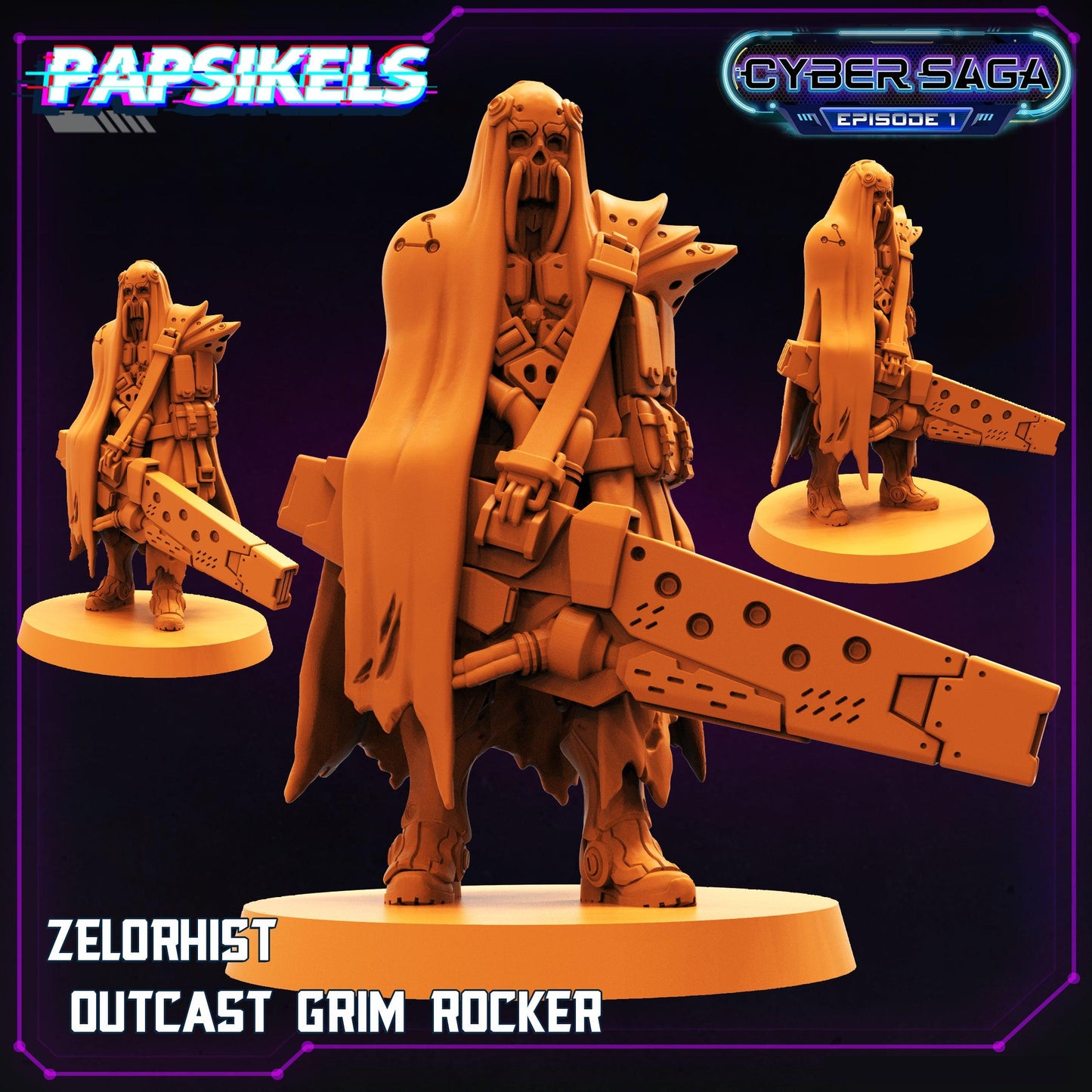3D Printed Papsikels Cyberpunk Sci-Fi Zelorhist Outcast Grim Rocker Cyber Saga - 28mm 32mm - 3D Printing Boss 