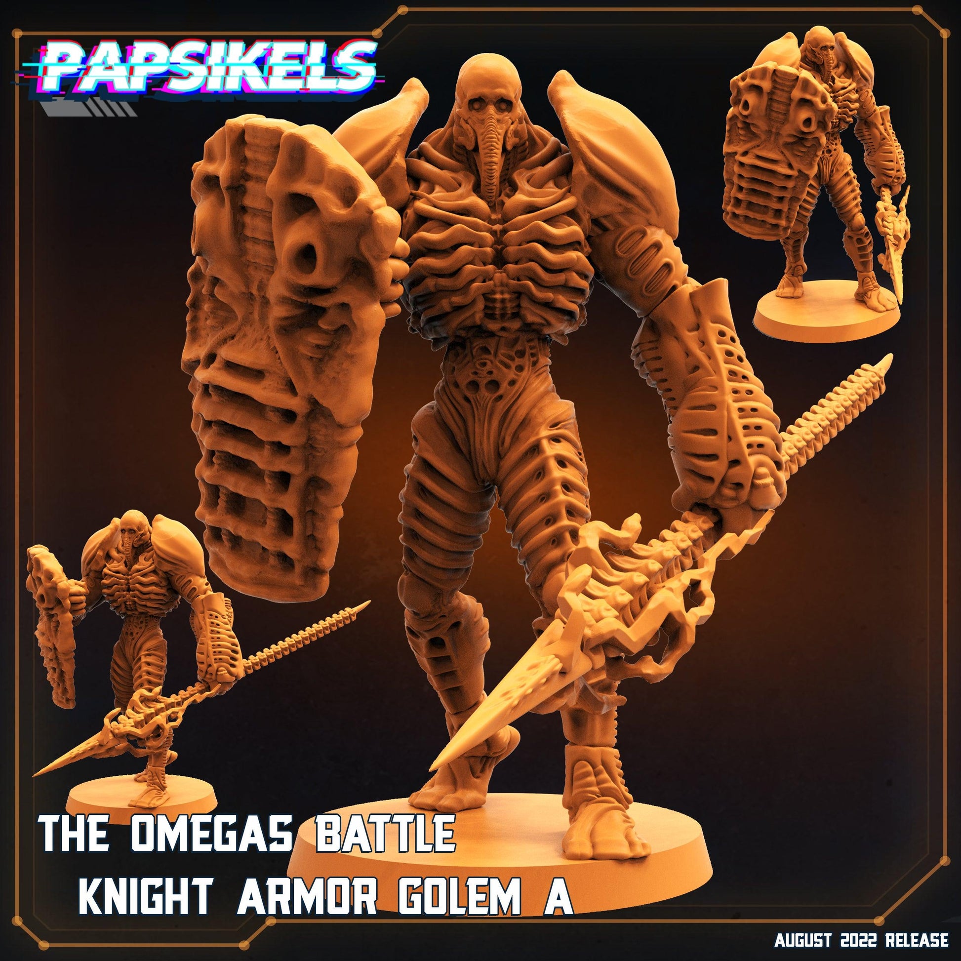 3D Printed Papsikels Sci-FI Omega Battle Knight Armor Golem A - 28mm 32mm - 3D Printing Boss 