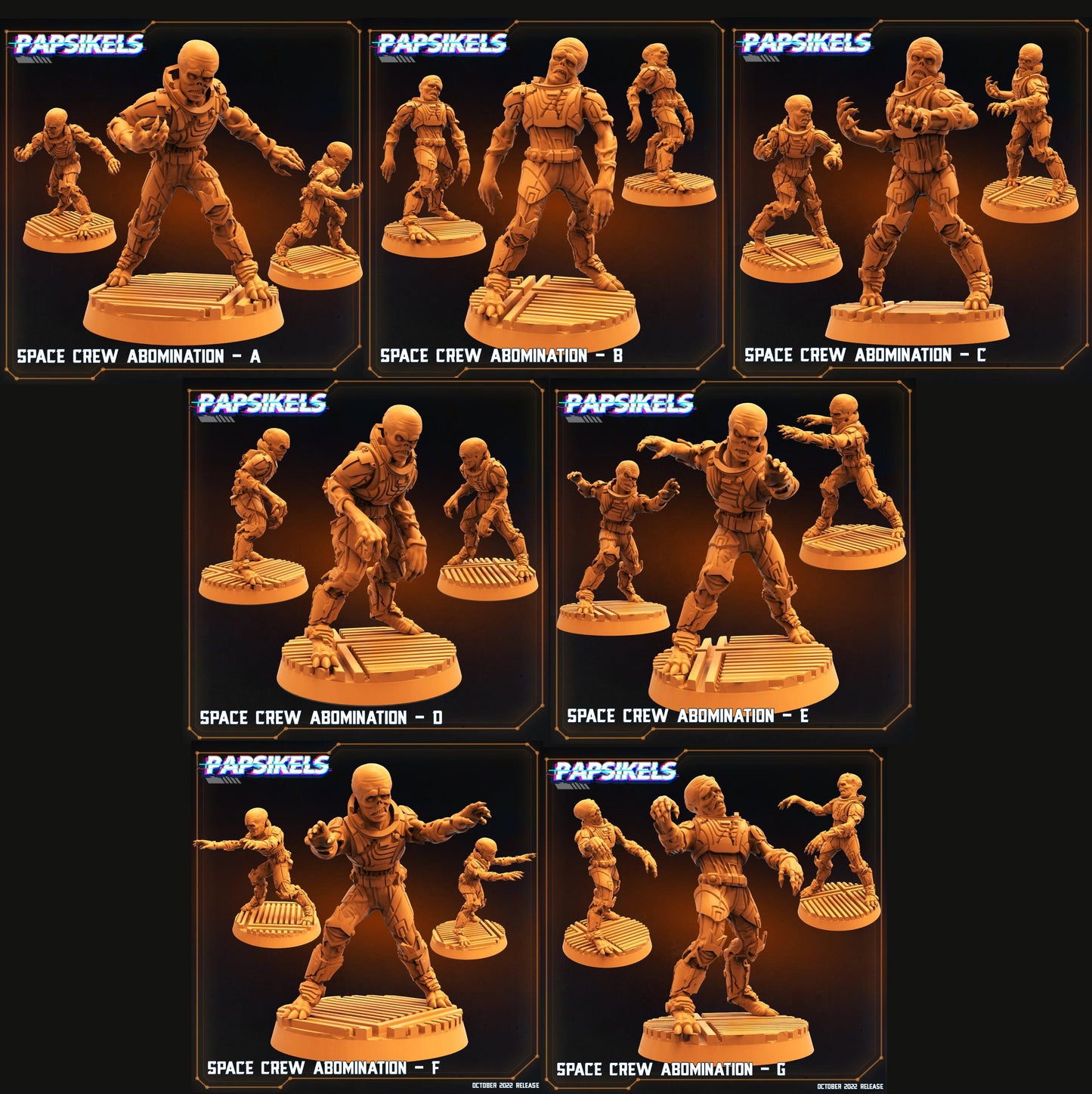 3D Printed Papsikels Sci-Fi Space Crew Abomination Set - 28mm 32mm - 3D Printing Boss 