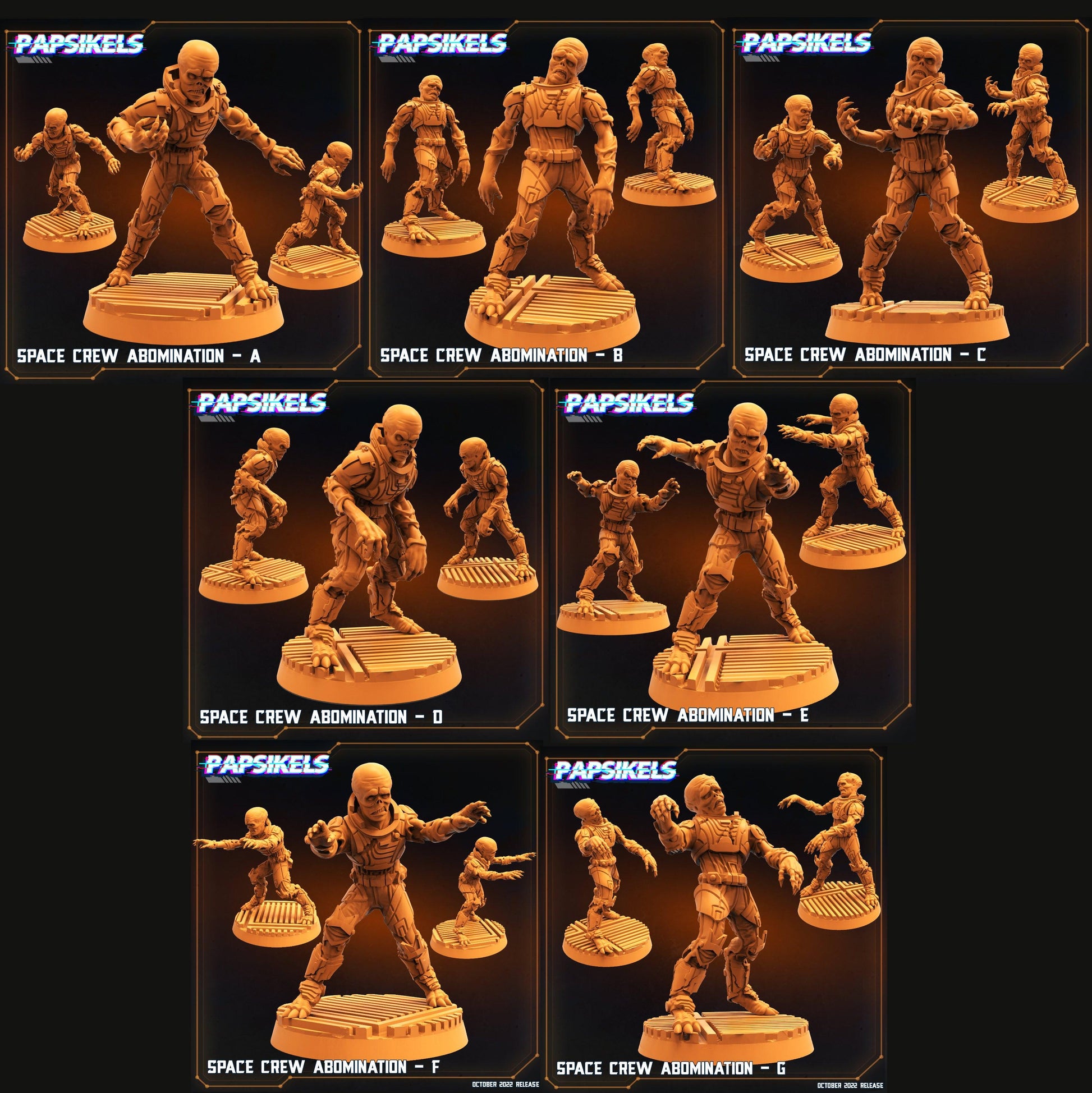 3D Printed Papsikels Sci-Fi Space Crew Abomination Set - 28mm 32mm - 3D Printing Boss 