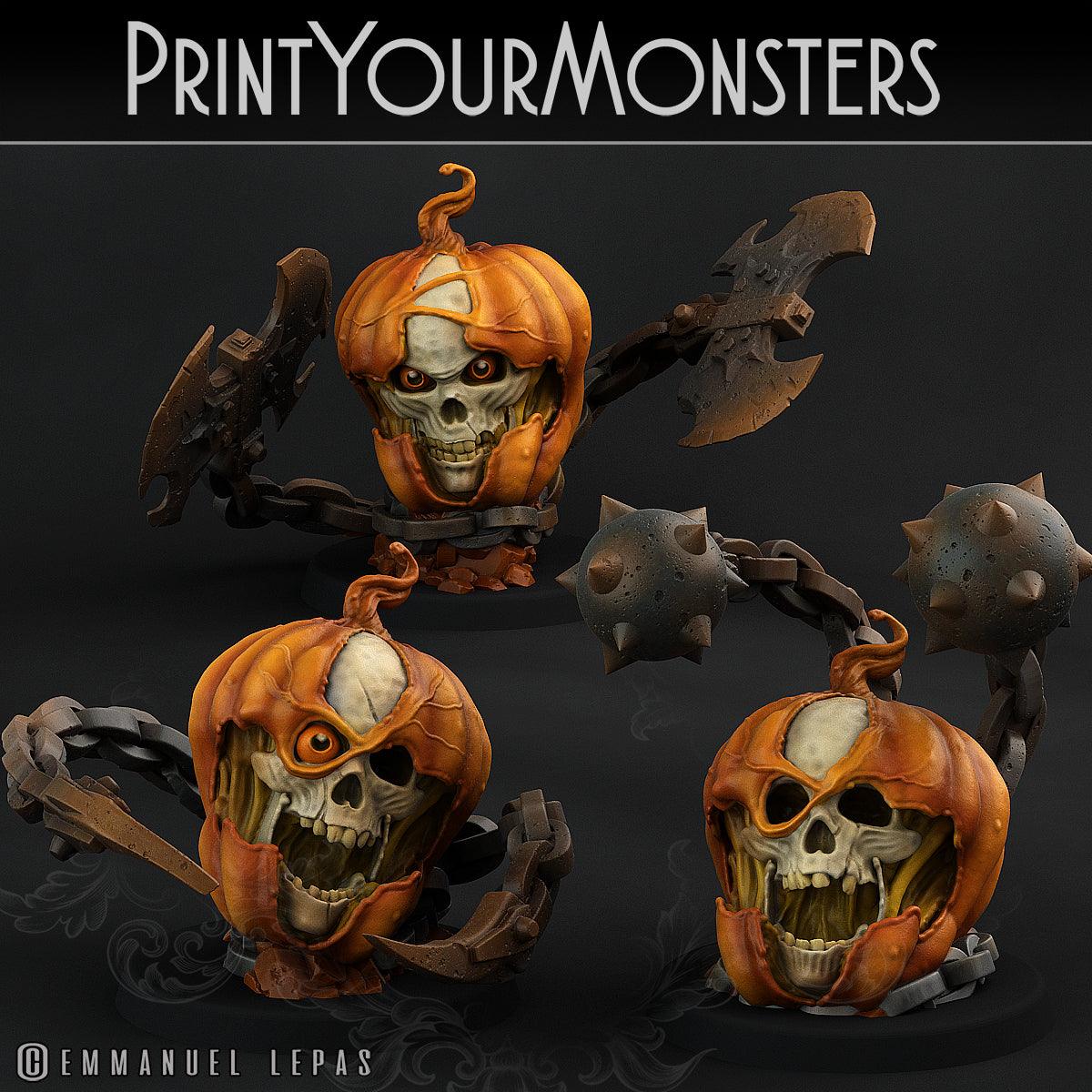 3D Printed Print Your Monsters 3 Skull Pumpkins Pumpkins Attack Pack II 28mm - 32mm D&D Wargaming - 3D Printing Boss 