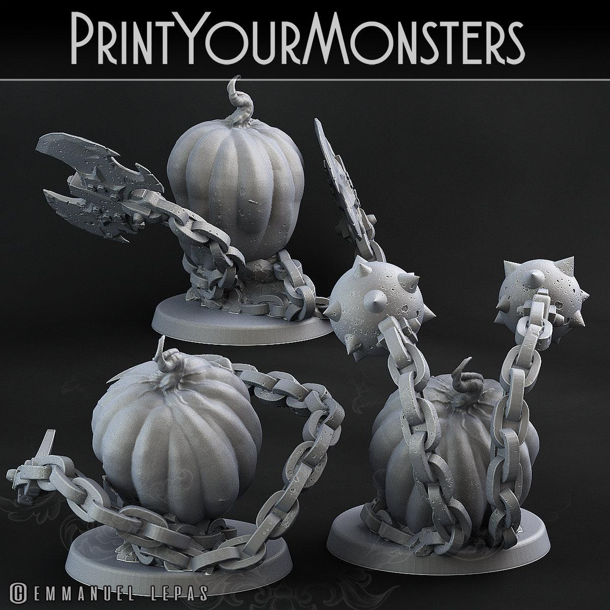 3D Printed Print Your Monsters 3 Skull Pumpkins Pumpkins Attack Pack II 28mm - 32mm D&D Wargaming - 3D Printing Boss 