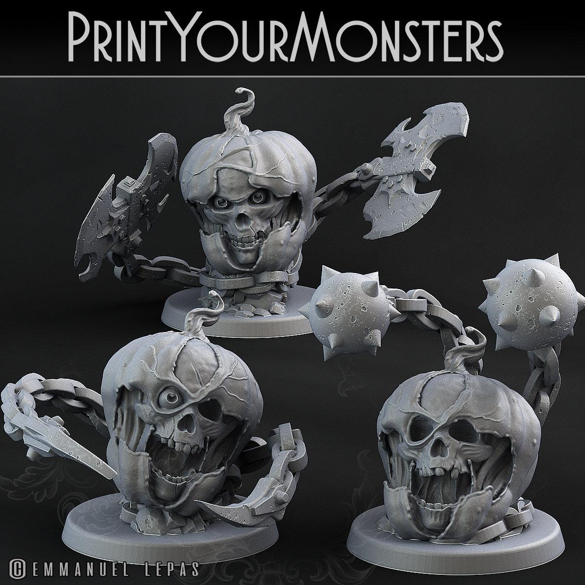 3D Printed Print Your Monsters 3 Skull Pumpkins Pumpkins Attack Pack II 28mm - 32mm D&D Wargaming - 3D Printing Boss 
