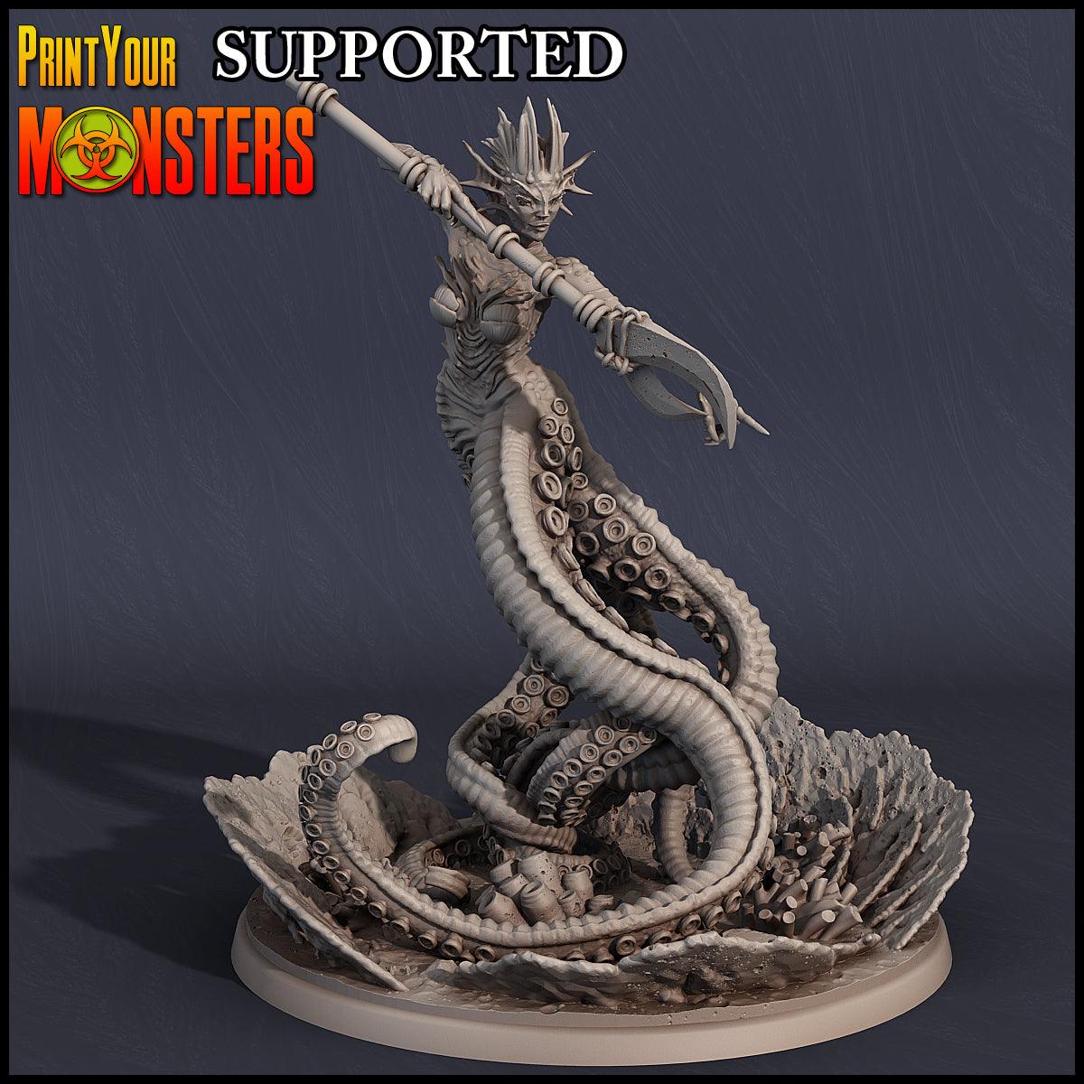 3D Printed Print Your Monsters Cecaelia Sanctum Priestess Dark Water Sanctum 28mm - 32mm D&D Wargaming - 3D Printing Boss 