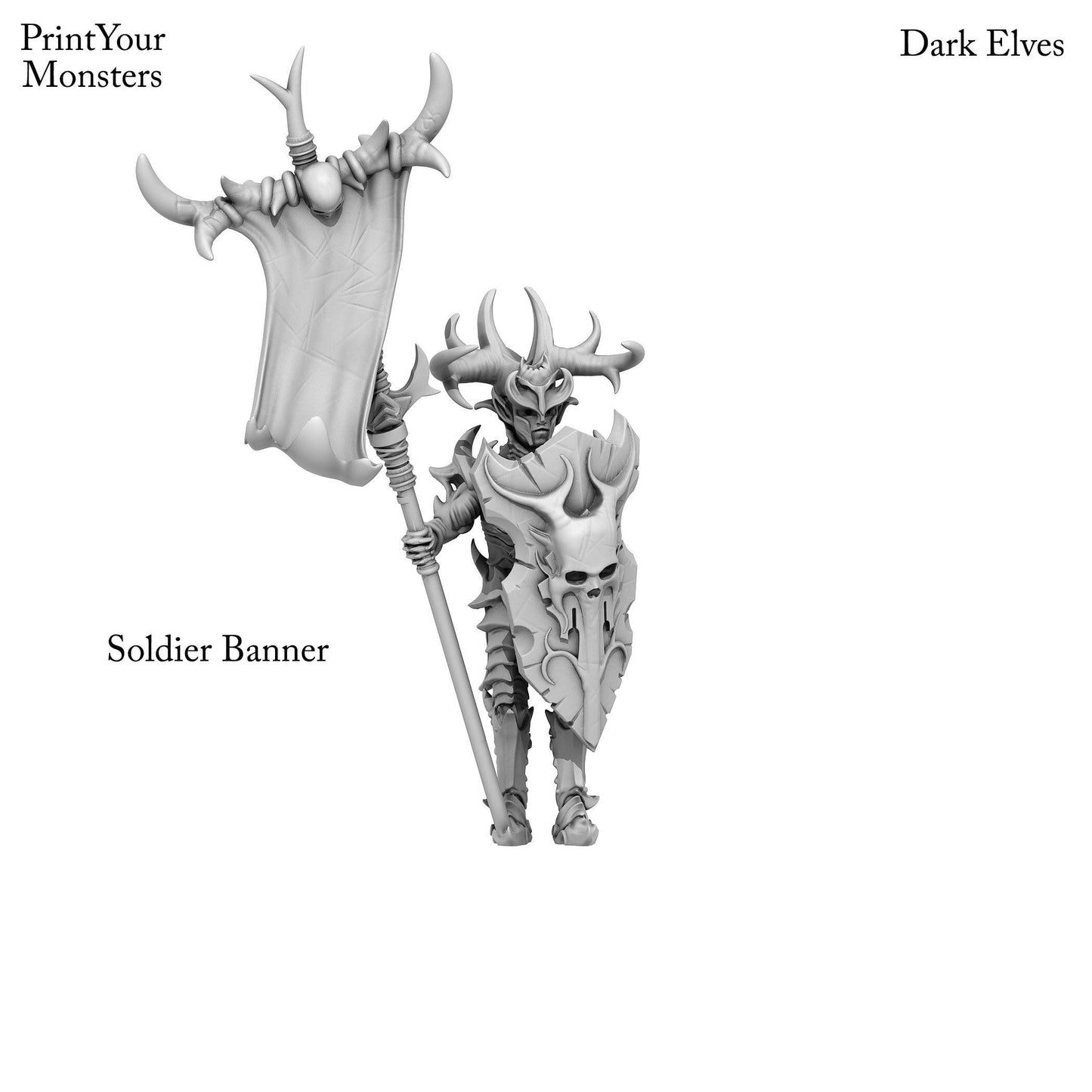 3D Printed Print Your Monsters Dark Elves Banner and Musician Set 28mm - 32mm D&D Wargaming - 3D Printing Boss 