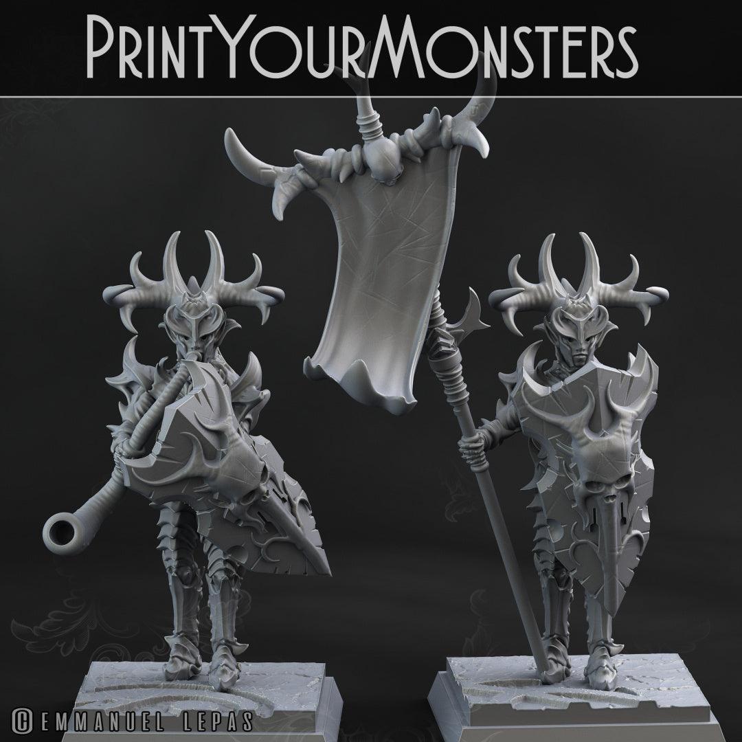3D Printed Print Your Monsters Dark Elves Banner and Musician Set 28mm - 32mm D&D Wargaming - 3D Printing Boss 
