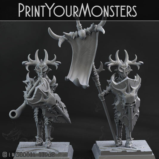 3D Printed Print Your Monsters Dark Elves Banner and Musician Set 28mm - 32mm D&D Wargaming - 3D Printing Boss 