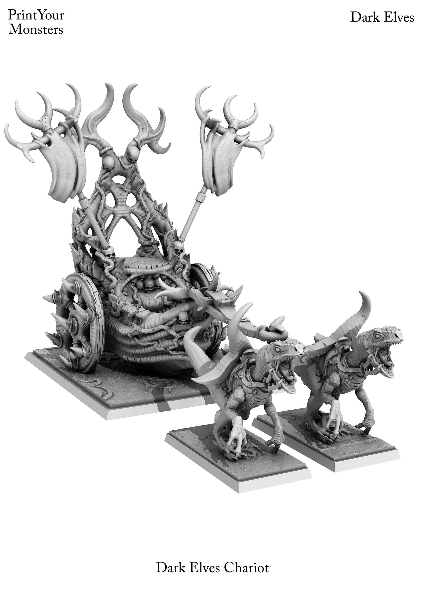 3D Printed Print Your Monsters Dark Elves Chariot and General Set 28mm - 32mm D&D Wargaming - 3D Printing Boss 