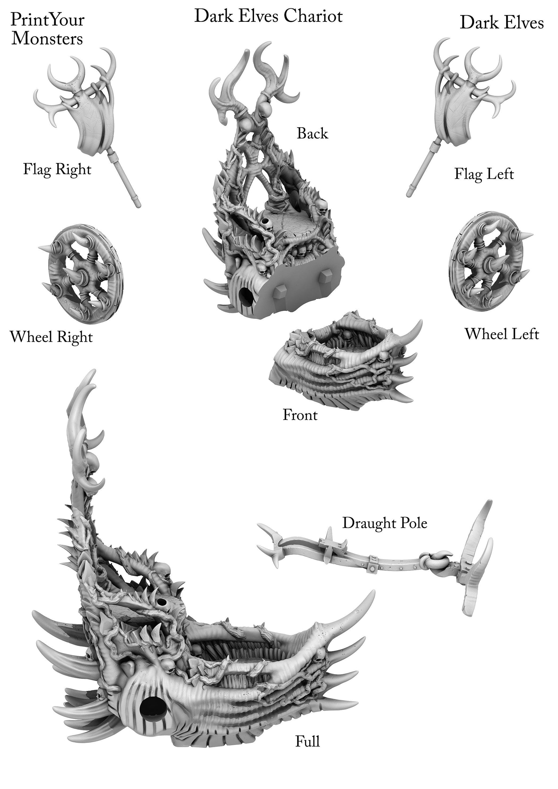 3D Printed Print Your Monsters Dark Elves Chariot and General Set 28mm - 32mm D&D Wargaming - 3D Printing Boss 