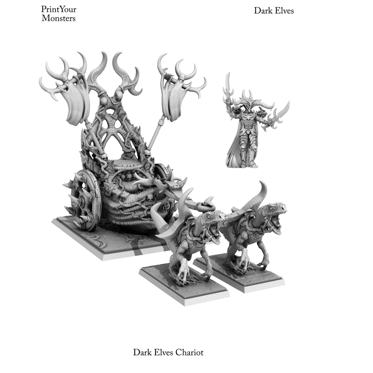 3D Printed Print Your Monsters Dark Elves Chariot and General Set 28mm - 32mm D&D Wargaming - 3D Printing Boss 