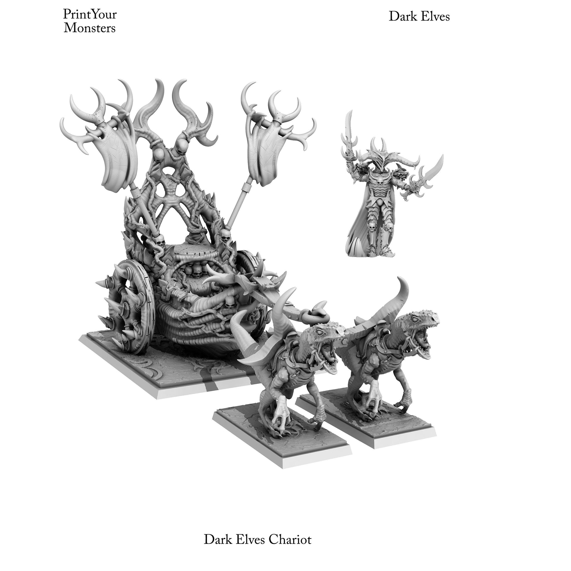 3D Printed Print Your Monsters Dark Elves Chariot and General Set 28mm - 32mm D&D Wargaming - 3D Printing Boss 