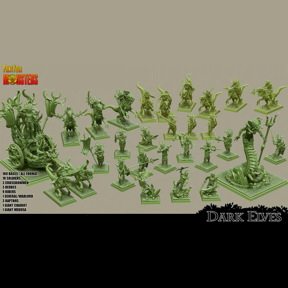 3D Printed Print Your Monsters Dark Elves Full Army Set 28mm - 32mm D&D Wargaming - 3D Printing Boss 
