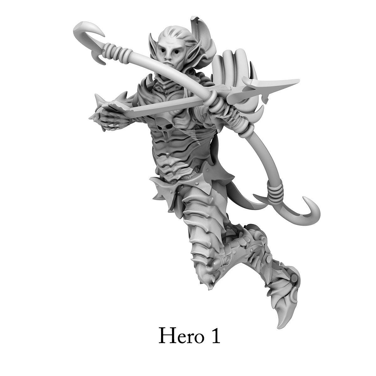 3D Printed Print Your Monsters Dark Elves Heroes Set 28mm - 32mm D&D Wargaming - 3D Printing Boss 