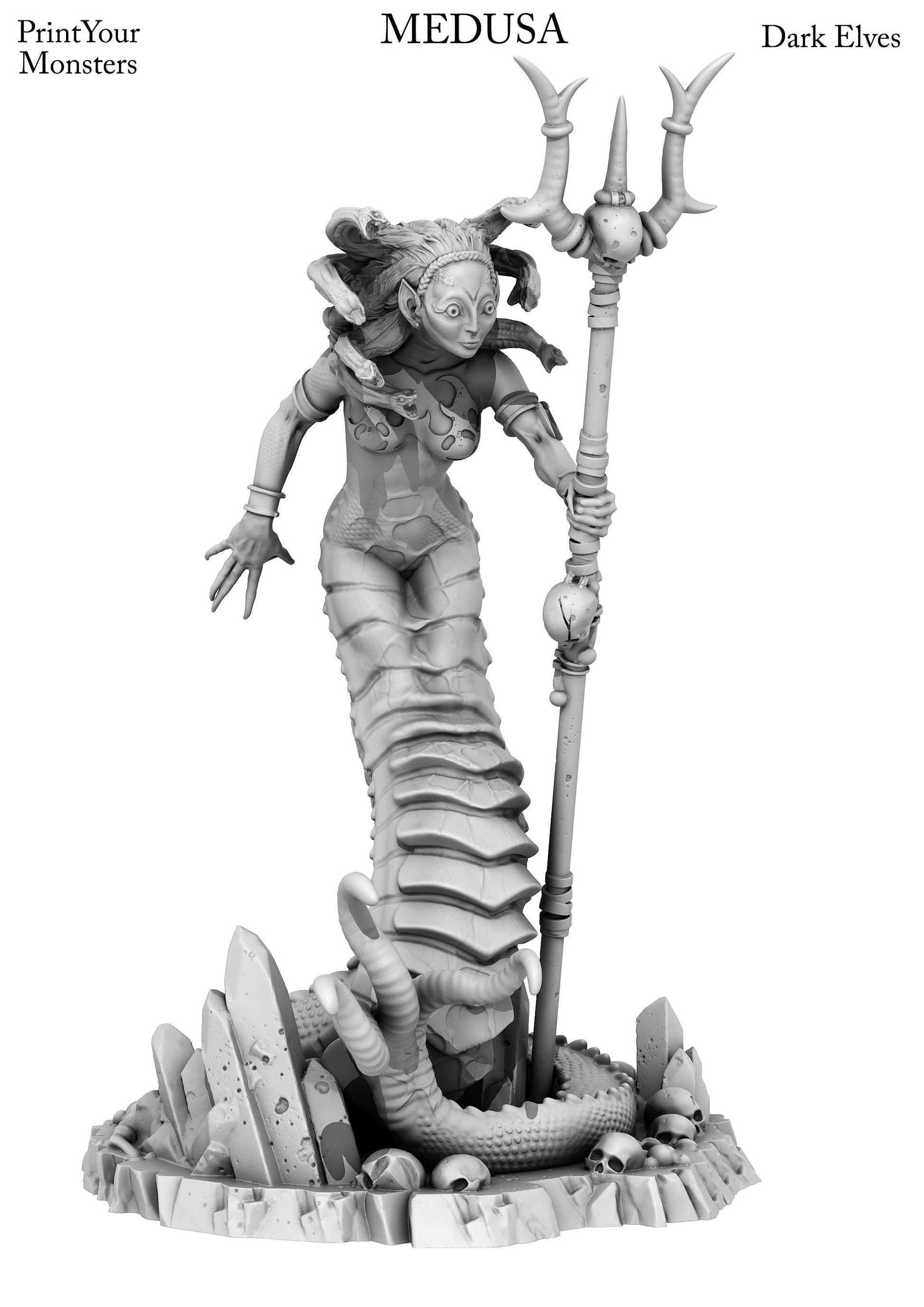 3D Printed Print Your Monsters Dark Elves Medusa 28mm - 32mm D&D Wargaming - 3D Printing Boss 